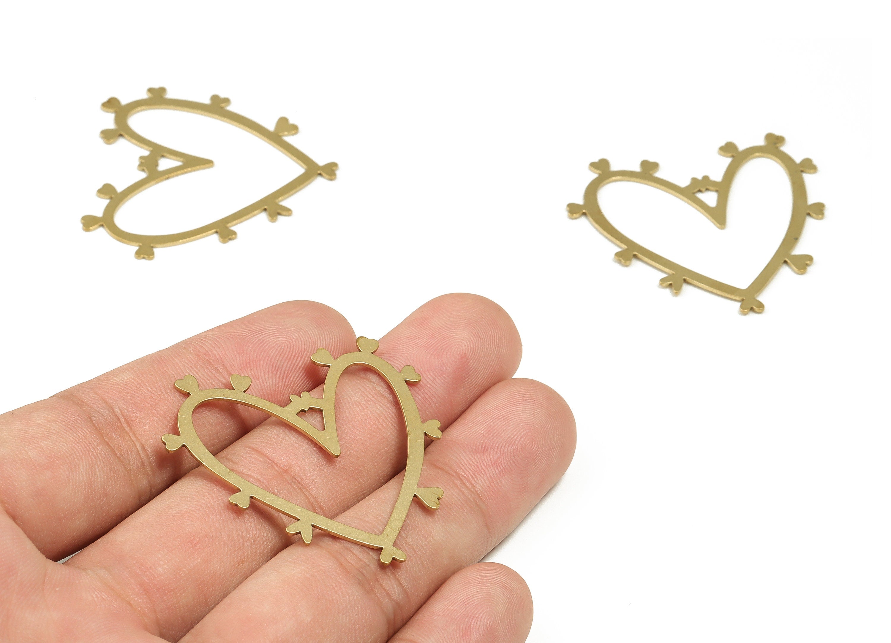 Brass Heart Earring Charms - Raw Brass Heart Pendant - Earrings Finding - DIY Jewelry Making Supplies - 40.2x37.44x0.7mm - PP4258 - DOMEDBAZAAR