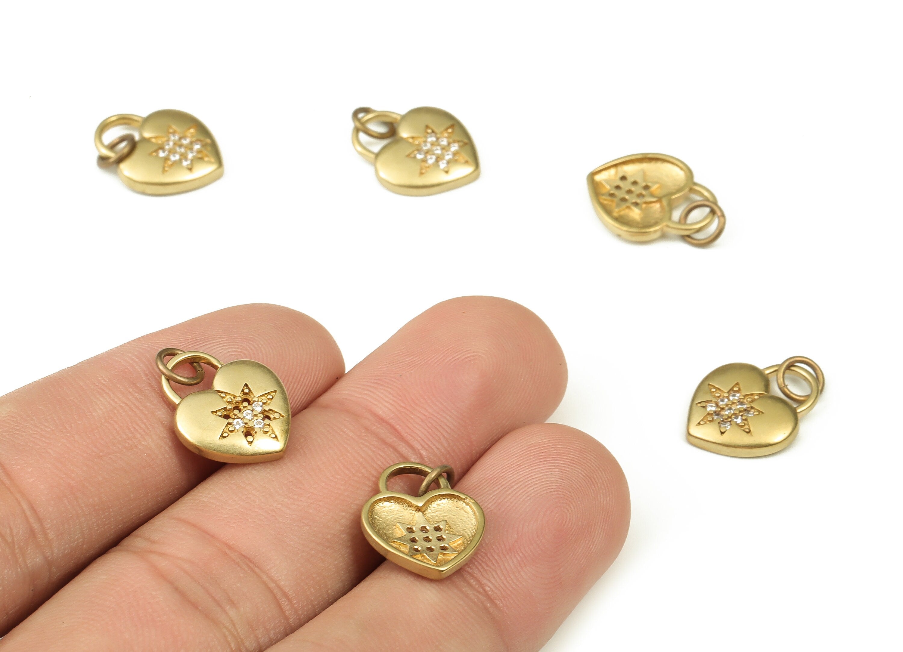 Brass Heart Earring Charms - Zircon Raw Brass Star Pendant – Earring Finding – Jewelry Making Supplies - 14.48x11.79x2.15mm - PP4548 - DOMEDBAZAAR