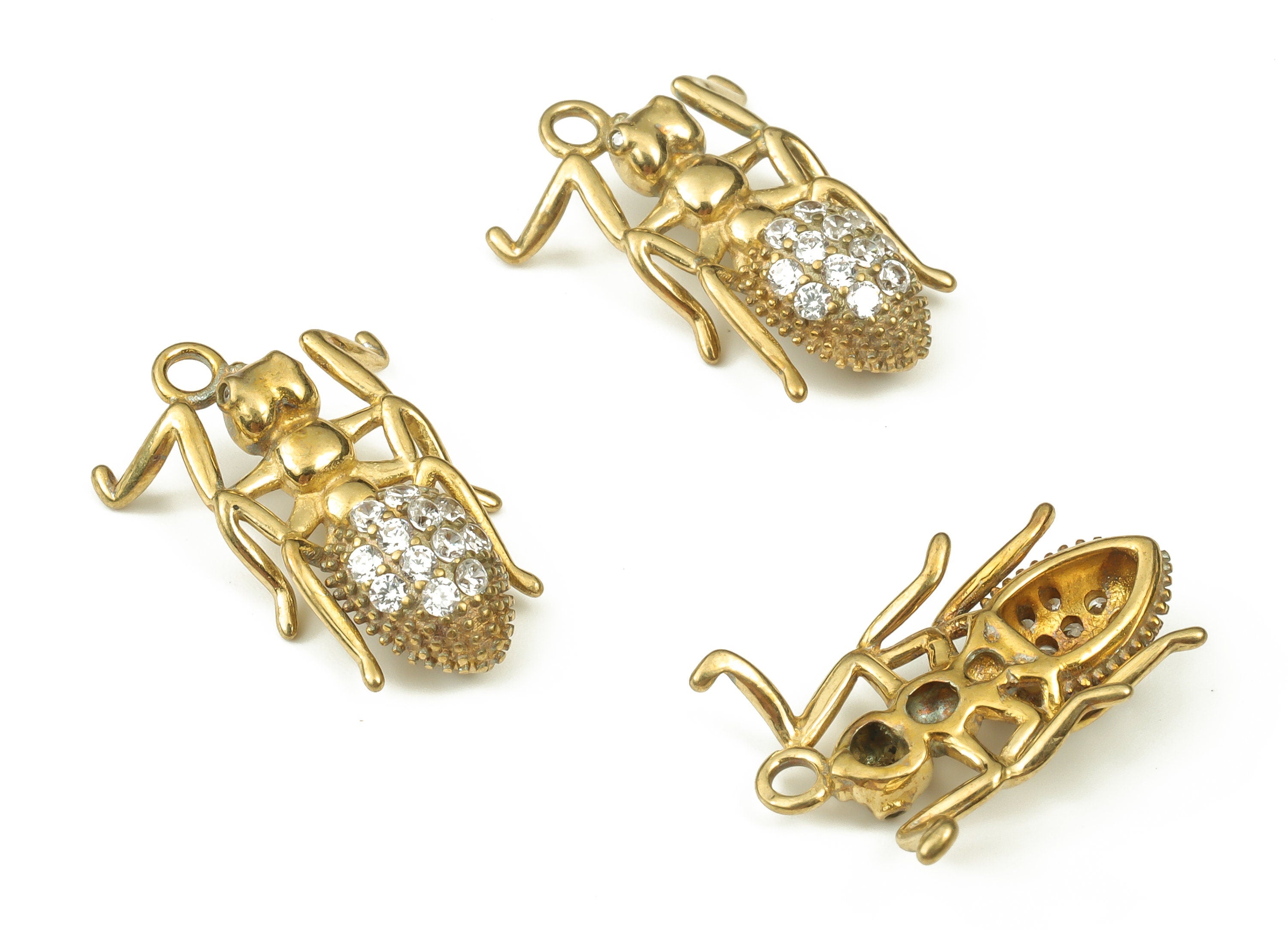 Brass Insect Earring Charms – Zircon Ant Insect Pendant – Earring Findings – Insect Jewelry Making Supplies -20.67x14.75x4.5mm - PP4524 - DOMEDBAZAAR