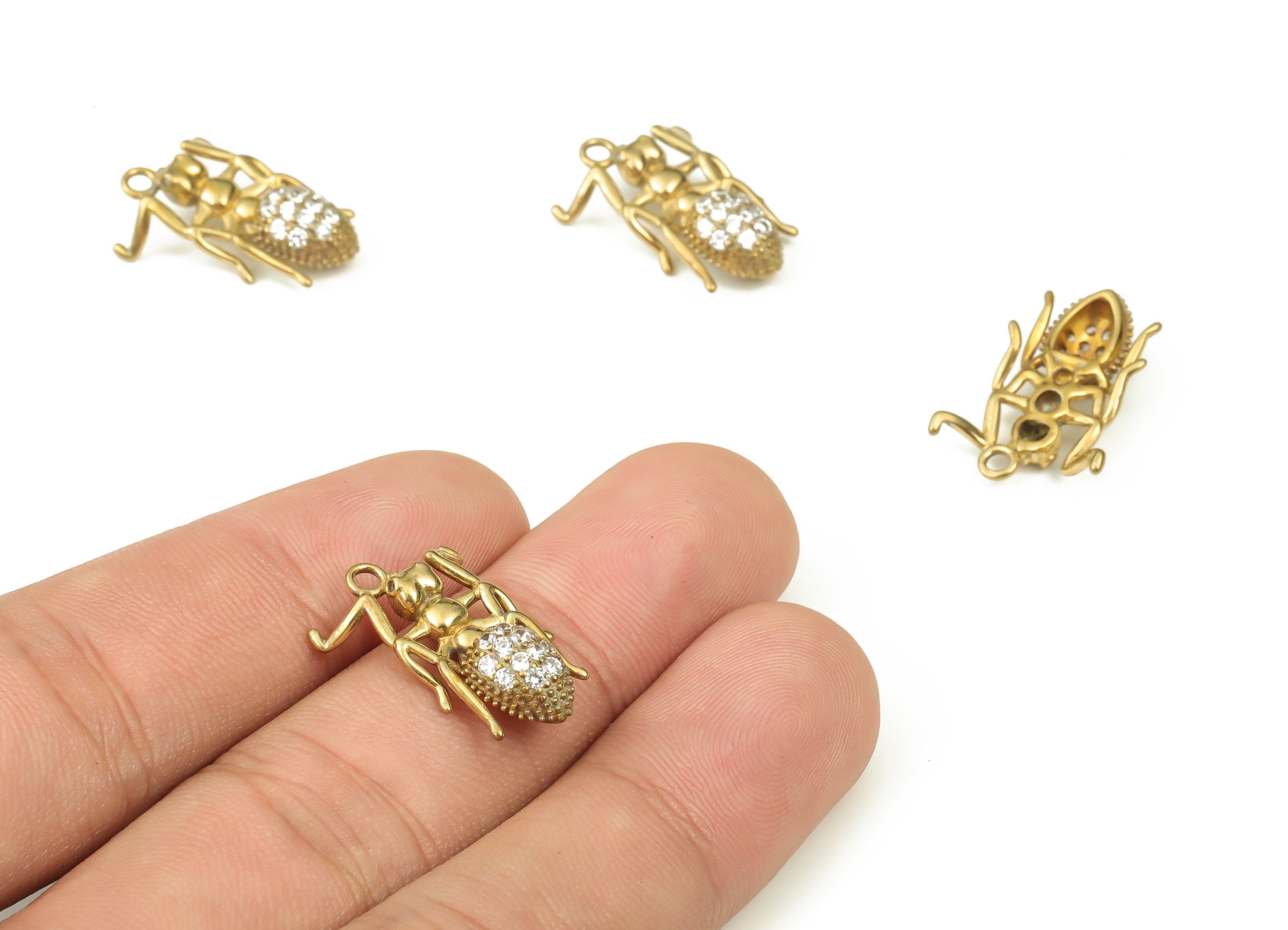 Brass Insect Earring Charms – Zircon Ant Insect Pendant – Earring Findings – Insect Jewelry Making Supplies -20.67x14.75x4.5mm - PP4524 - DOMEDBAZAAR