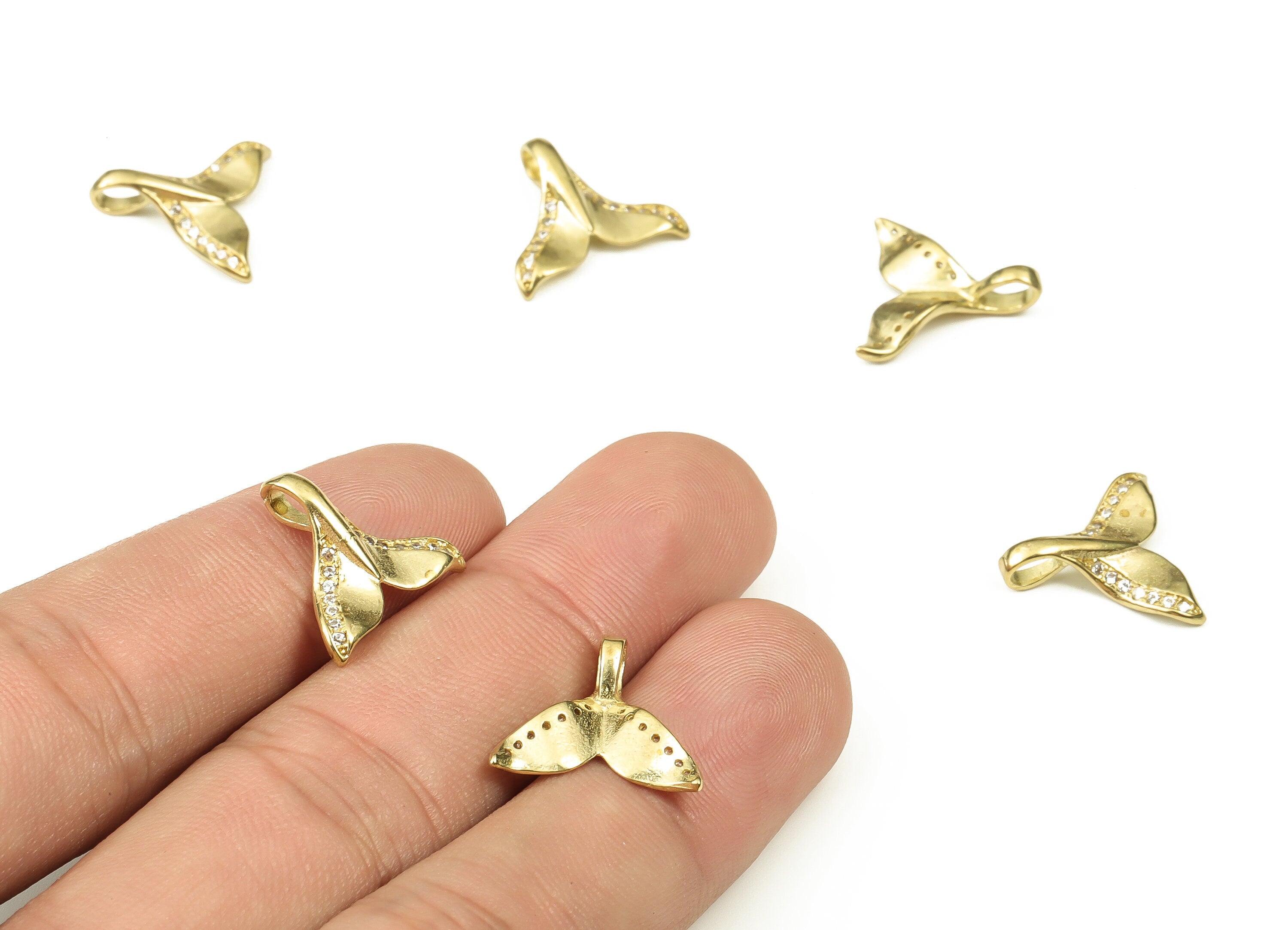 Brass Fish Tail Earring Charm – Zircon Fish Tail Charm - Raw Brass Fish Tail Pendant - Jewelry Making Supplies -14.92x16.25x3.11mm- PP4517 - DOMEDBAZAAR