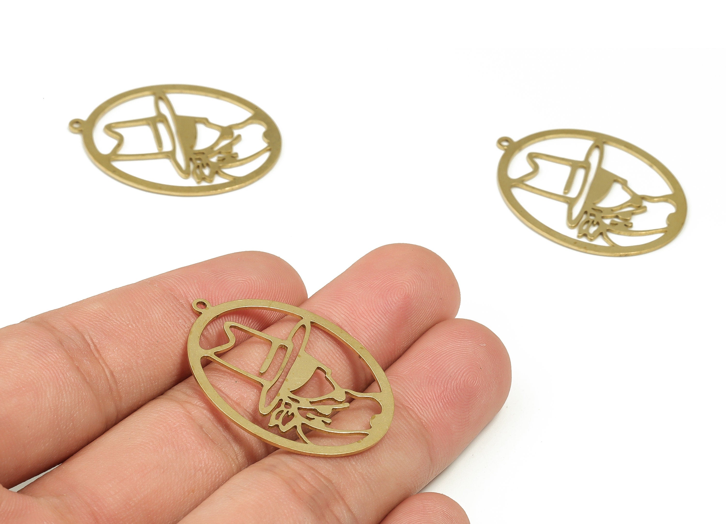 Brass Oval Earring Charms - Raw Brass Gentleman Pendant - Earrings Finding - DIY Jewelry Making Supplies - 34.88x25.78x0.72mm - PP4259 - DOMEDBAZAAR