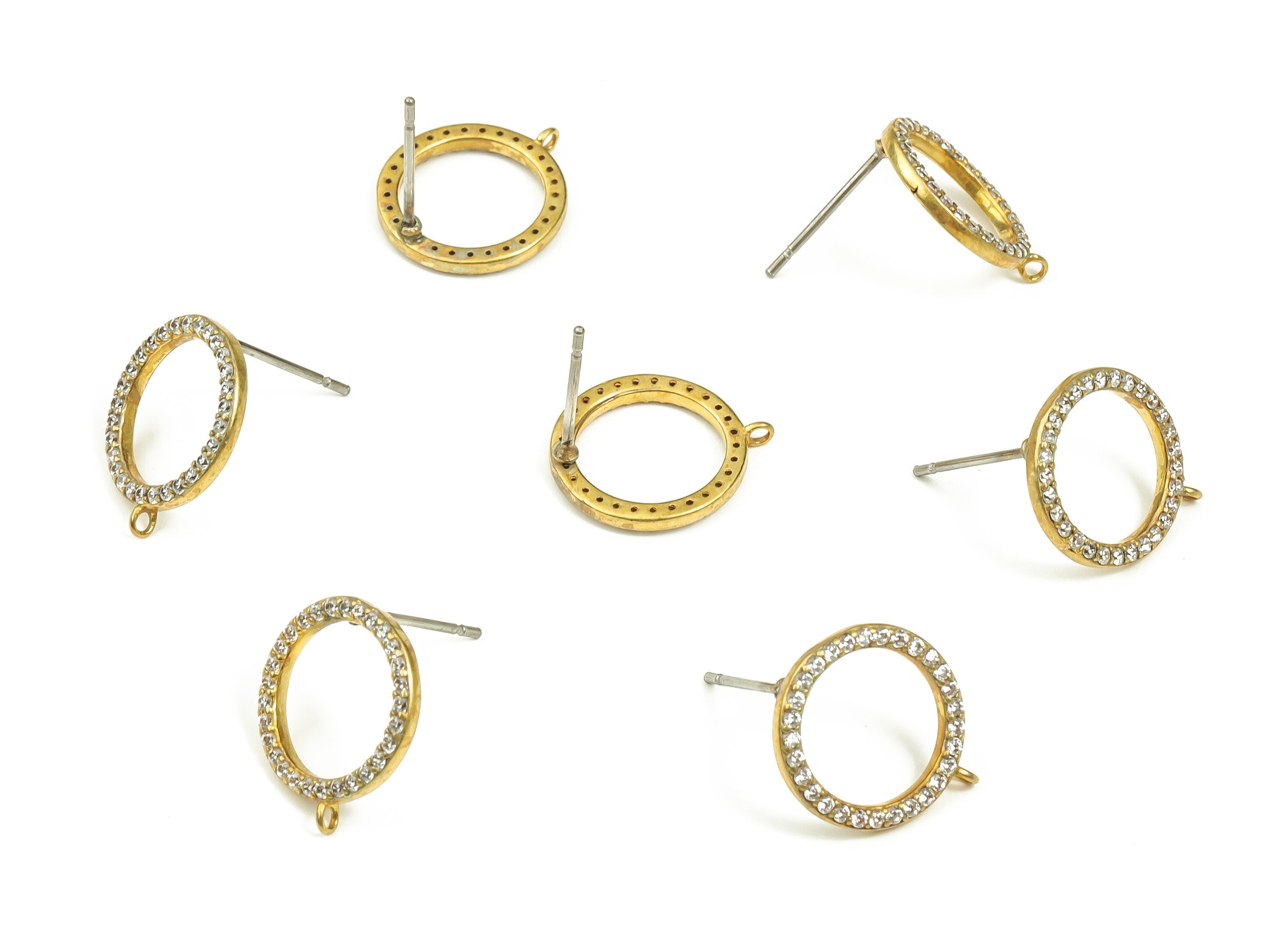 Brass Round Earring Stud With Zircons - Raw Brass Circle Earring Post - Brass Stud - Jewelry Making Supplies - 14.6x12.75x1.55mm - PP4479 - DOMEDBAZAAR