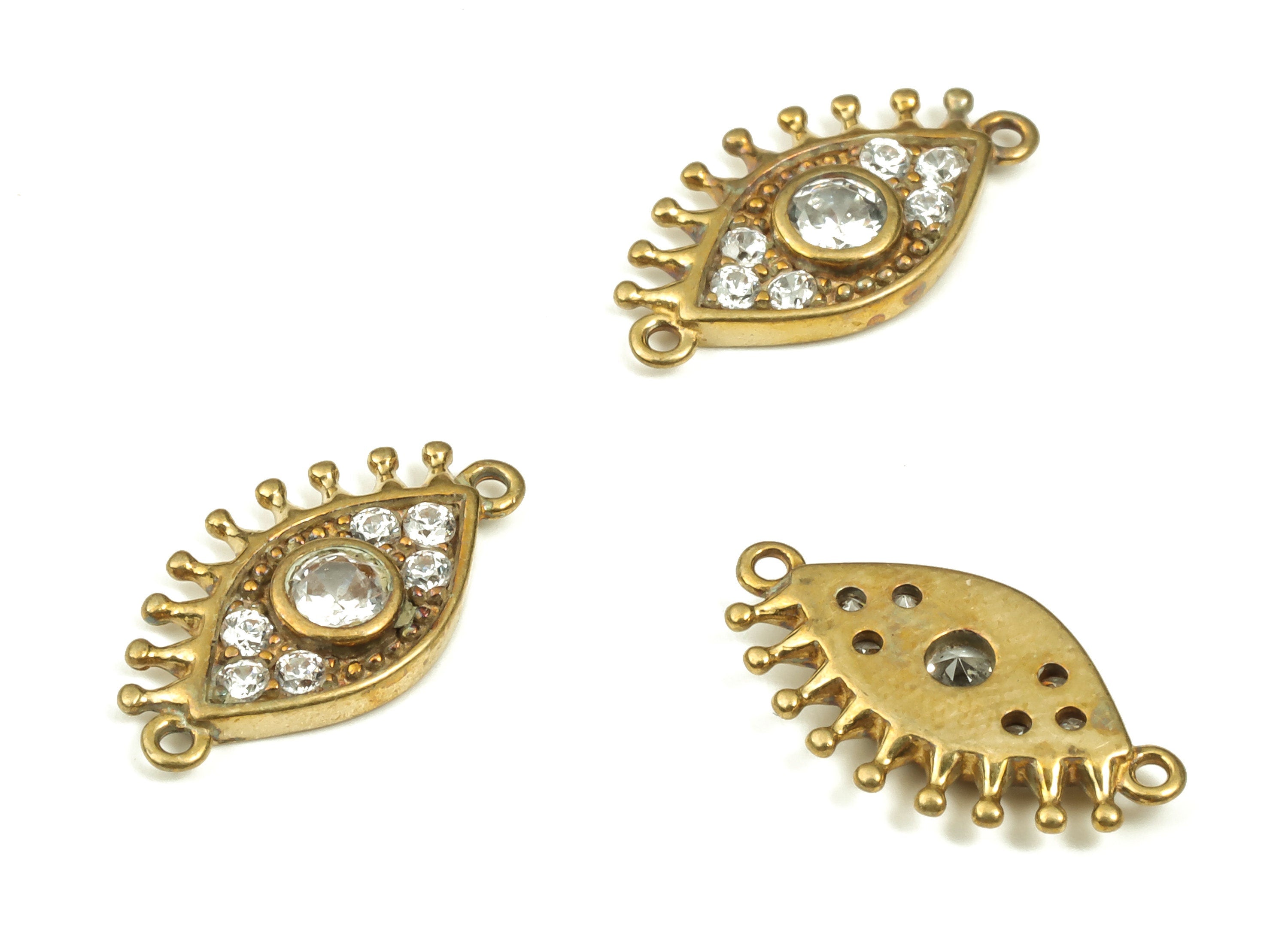 Brass Eye Connector - Zircon Eye Charm - Raw Brass Evil Eye Connector – Eye Pendant - Jewelry Making Supplies - 14.86x8.13x1.93mm - PP4480 - DOMEDBAZAAR