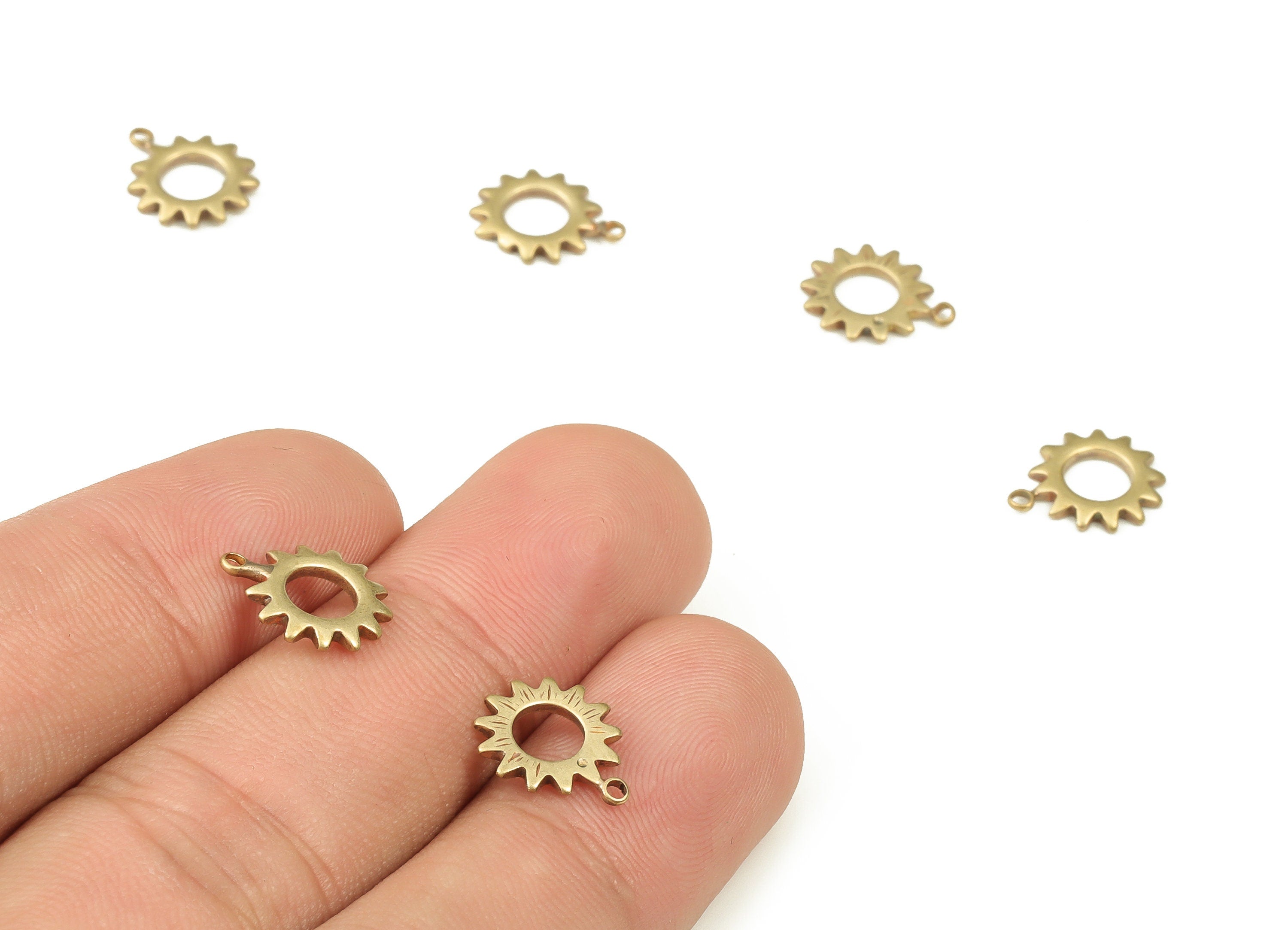 Brass Sun Earring Charms - Raw Brass Sun Pendant - Earring Findings - DIY Jewelry Making Supplies - 11.7x10x1.3mm - PP4412 - DOMEDBAZAAR