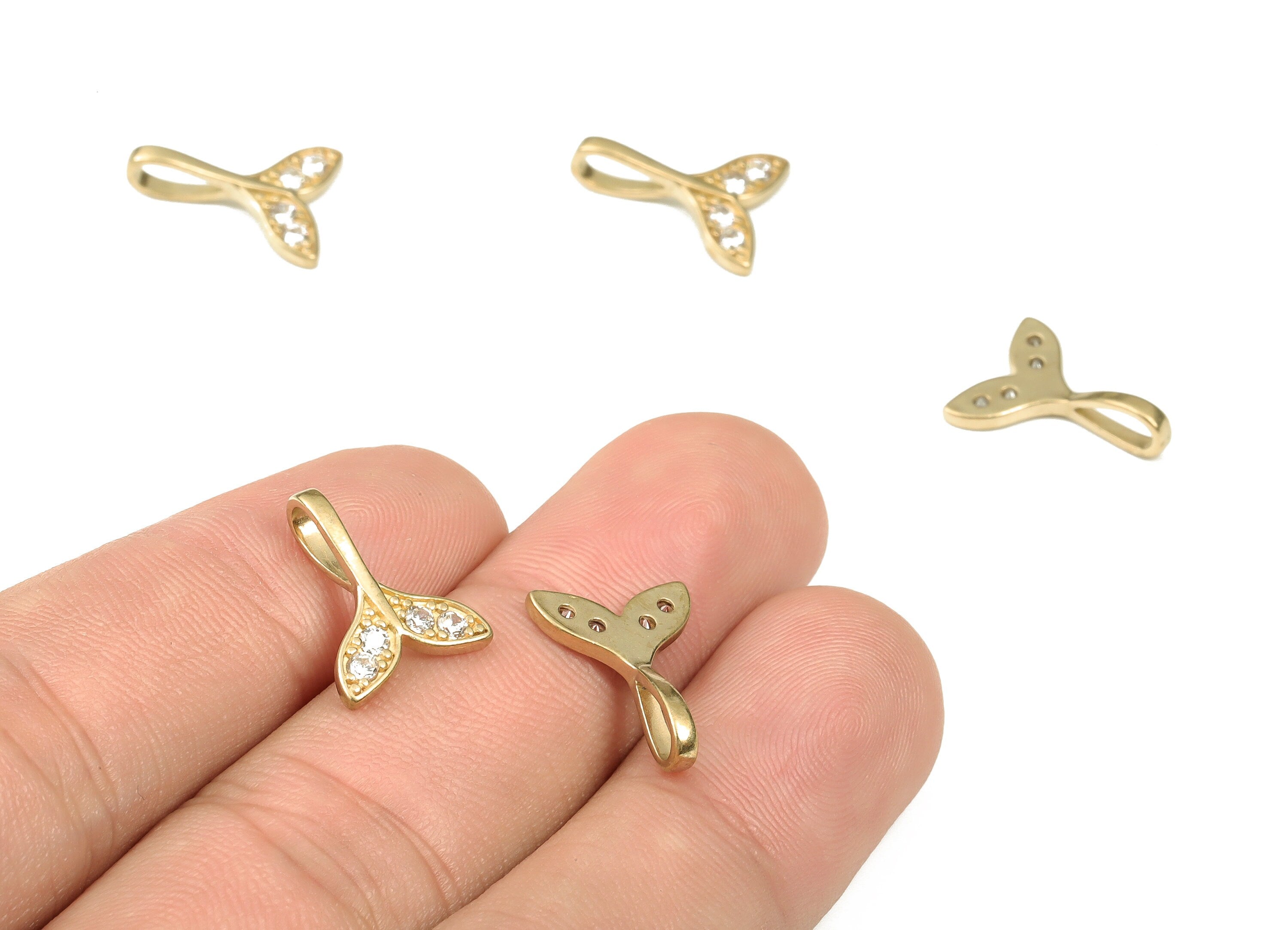 Brass Fish Tail Earring Charms With Zircon - Raw Brass Fish Tail Pendant - Earrings Finding - Jewelry Supplies - 15x11.3x1.52mm - PP4415 - DOMEDBAZAAR