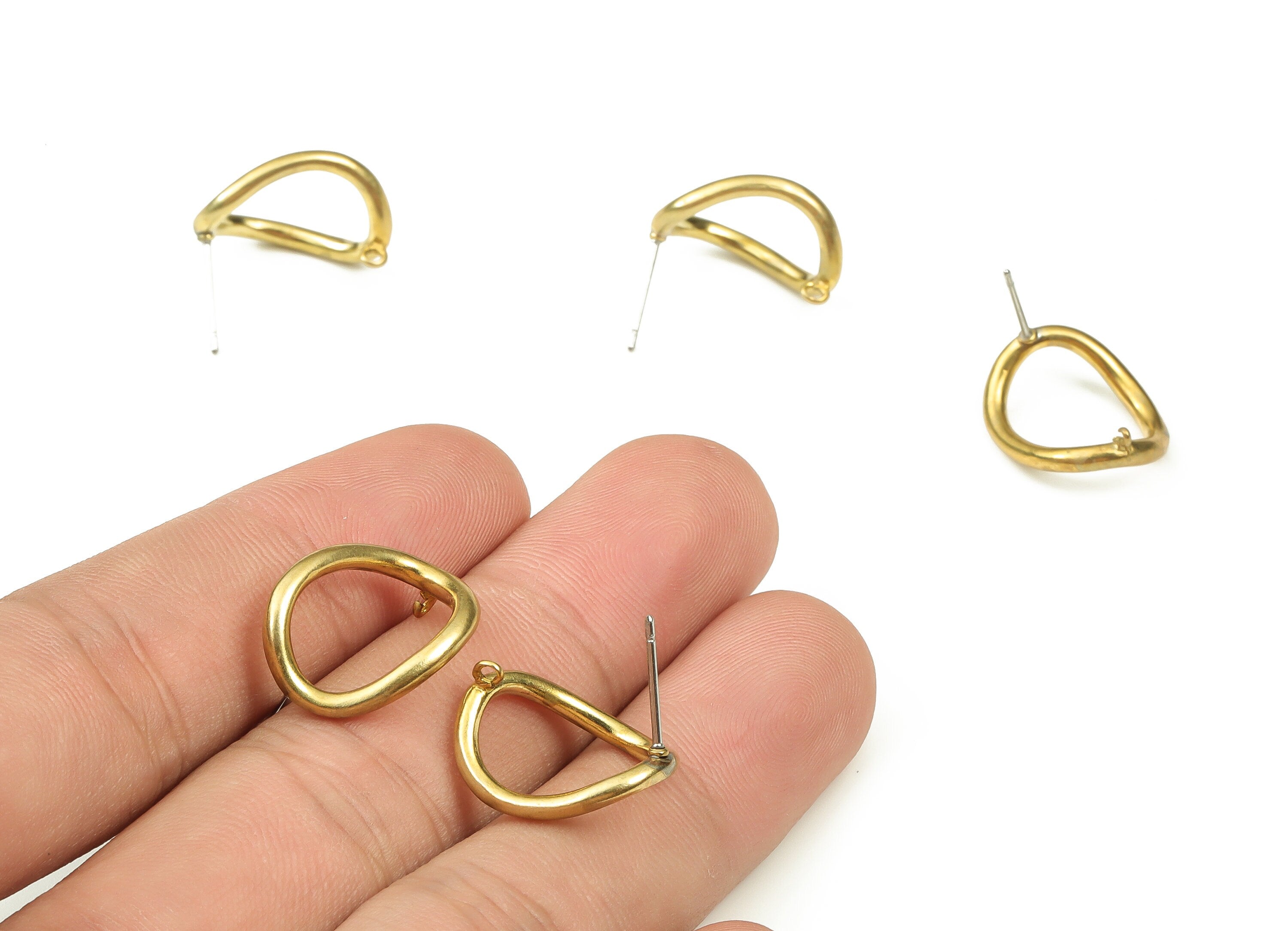 Brass Oval Earring Stud - Raw Brass Oval Earring Post - Stainless Steel Stud - Jewelry Making Supplies - 17.89x14.11x2.86mm - PP4487 - DOMEDBAZAAR