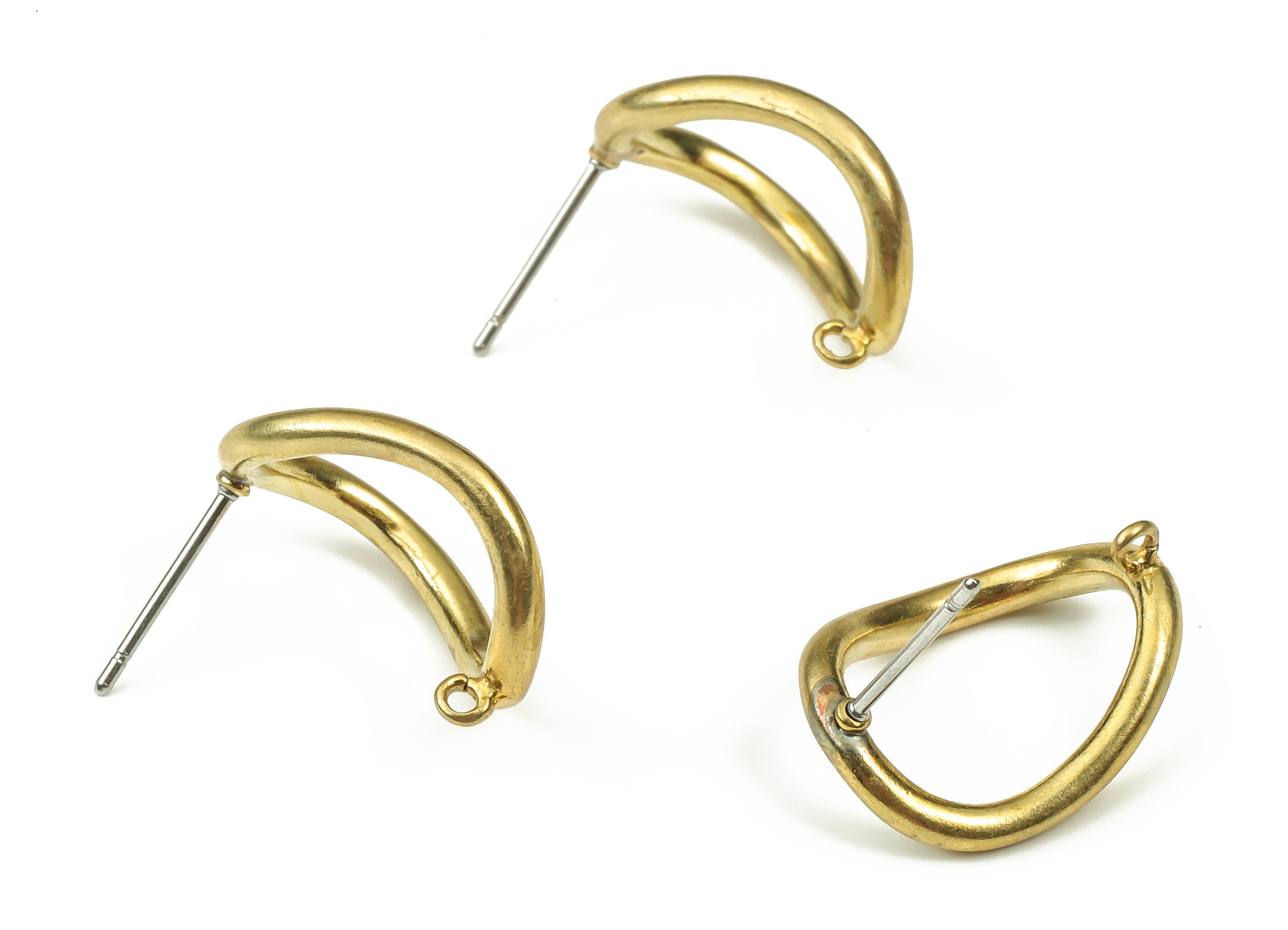 Brass Oval Earring Stud - Raw Brass Oval Earring Post - Stainless Steel Stud - Jewelry Making Supplies - 17.89x14.11x2.86mm - PP4487 - DOMEDBAZAAR