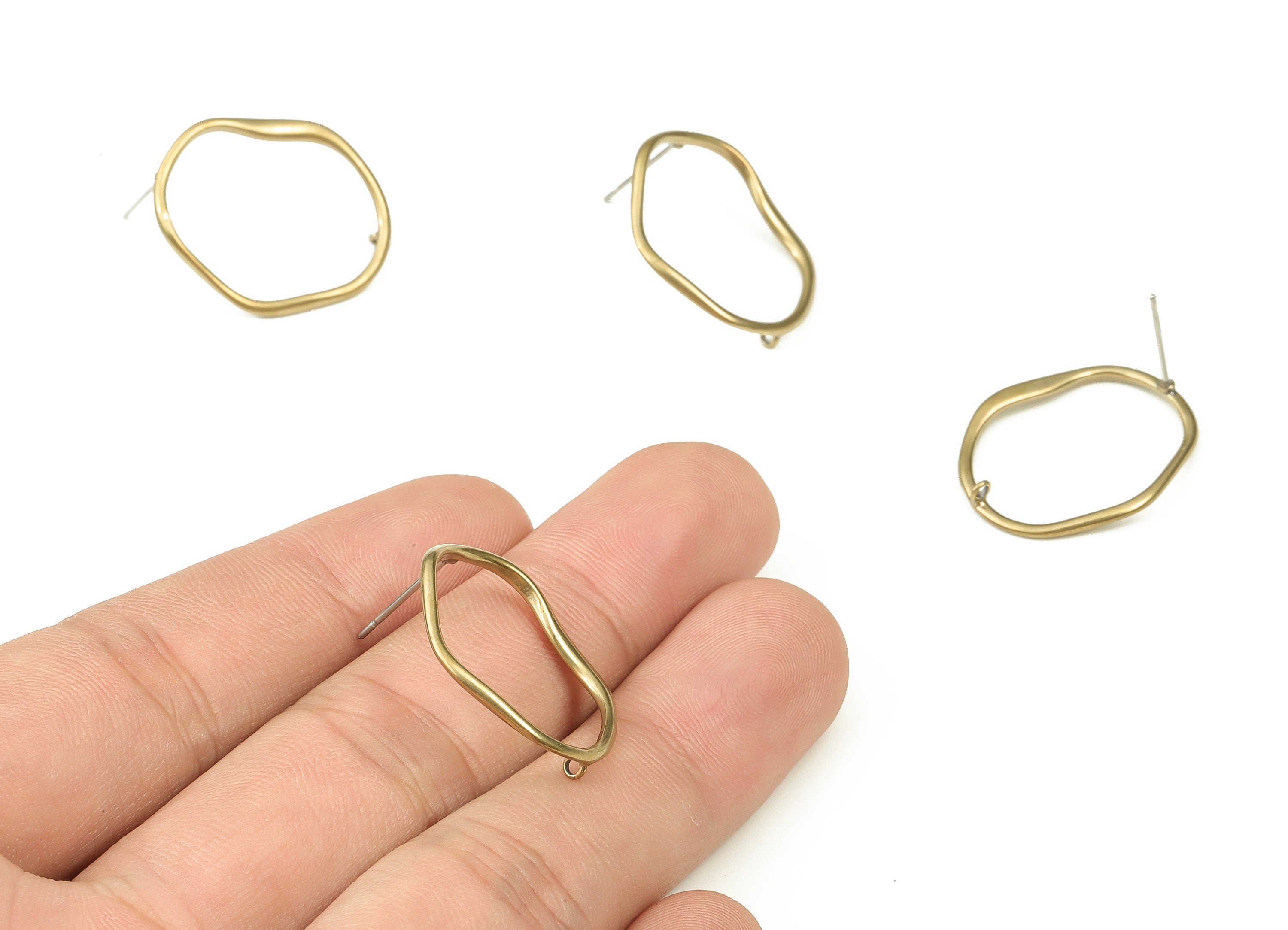 Brass Oval Earring Stud - Raw Brass Oval Earring Post – Irregular Shape Stud – Earring Findings - Jewelry Supplies - 24.3x22x1.3mm - PP4426 - DOMEDBAZAAR
