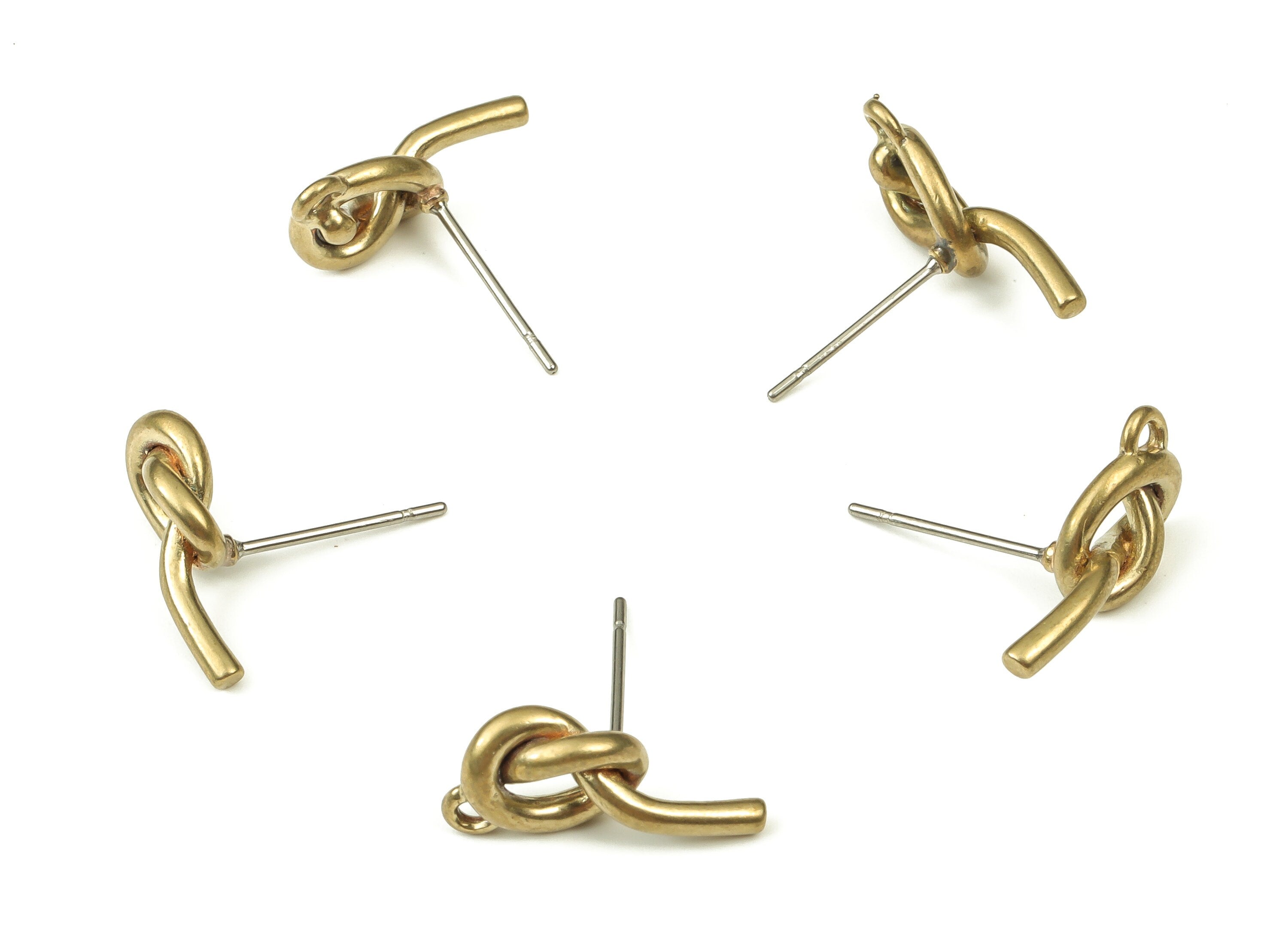 Brass Knot Earring Stud - Raw Brass Knot Earring Post - Stainless Steel Stud - Jewelry Making Supplies - 16x7.5x1.6mm - PP4420 - DOMEDBAZAAR