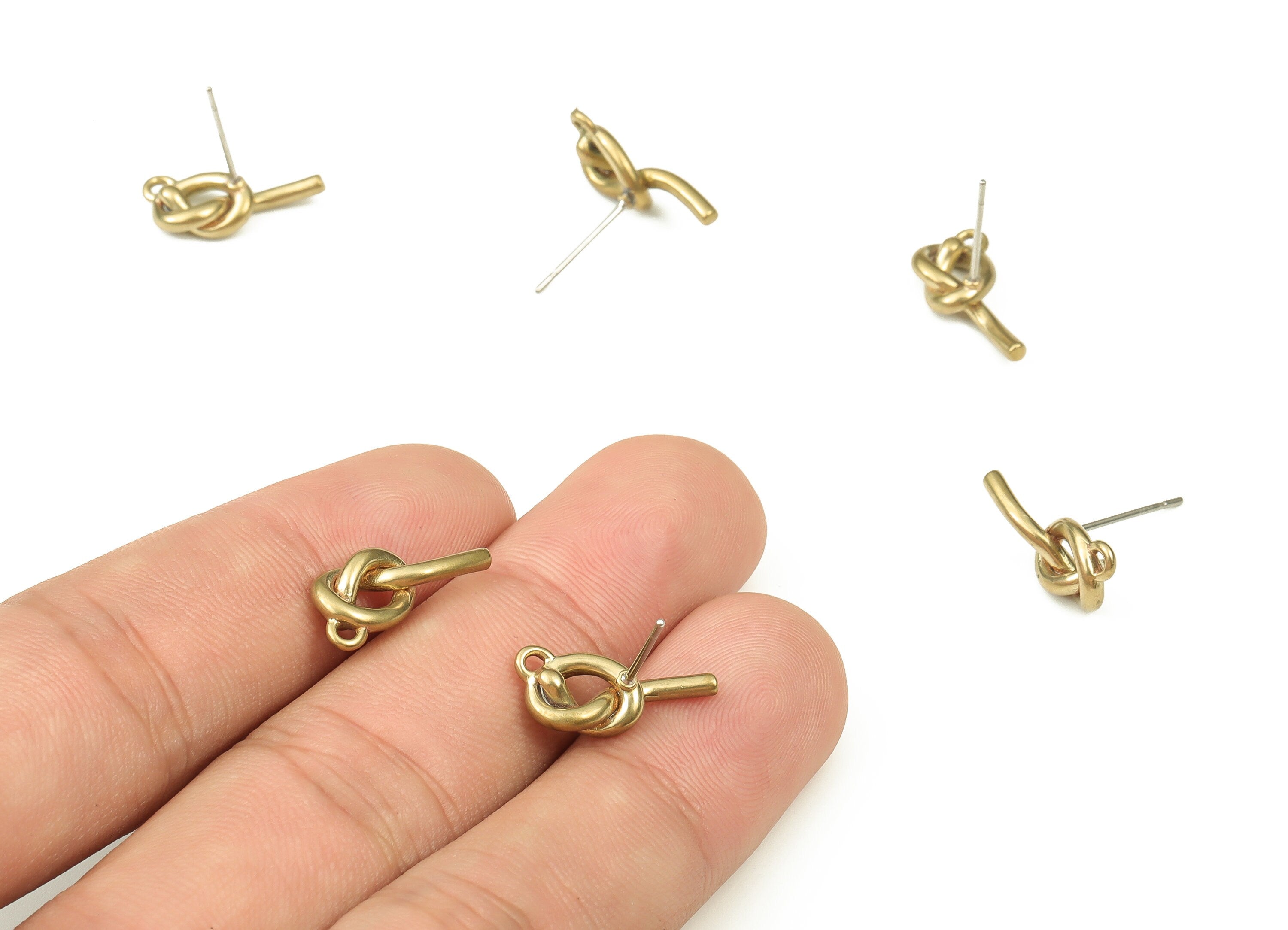 Brass Knot Earring Stud - Raw Brass Knot Earring Post - Stainless Steel Stud - Jewelry Making Supplies - 16x7.5x1.6mm - PP4420 - DOMEDBAZAAR