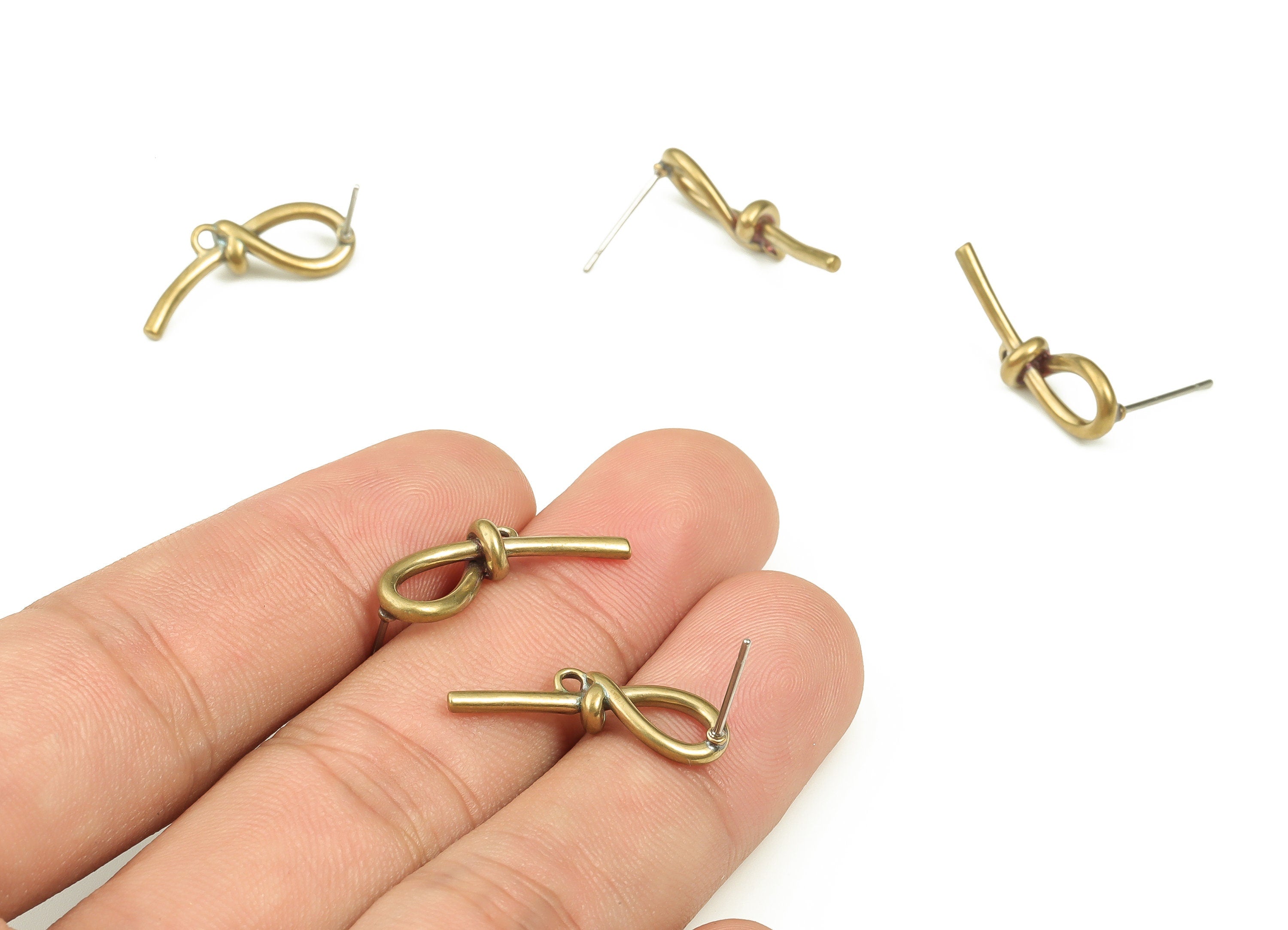 Brass Knot Earring Stud - Raw Brass Knot Earring Post - Brass Stud - Earring Post - Jewelry Making Supplies - 22.45x7.1x1.66mm - PP4430 - DOMEDBAZAAR