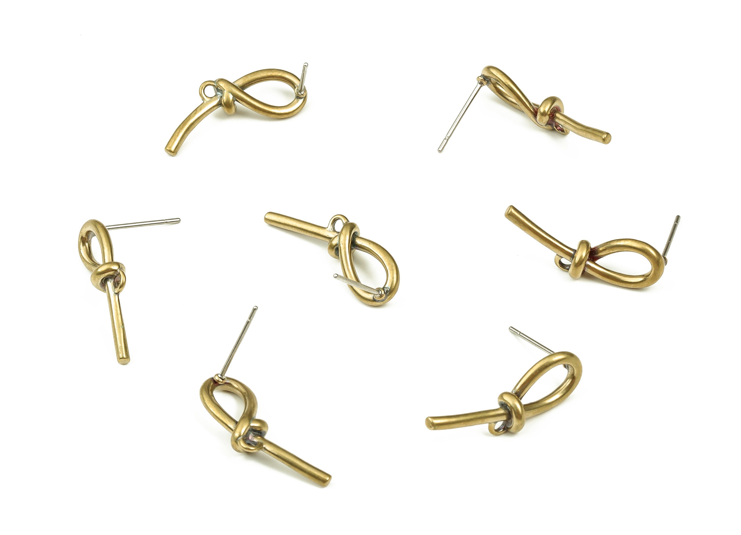 Brass Knot Earring Stud - Raw Brass Knot Earring Post - Brass Stud - Earring Post - Jewelry Making Supplies - 22.45x7.1x1.66mm - PP4430 - DOMEDBAZAAR