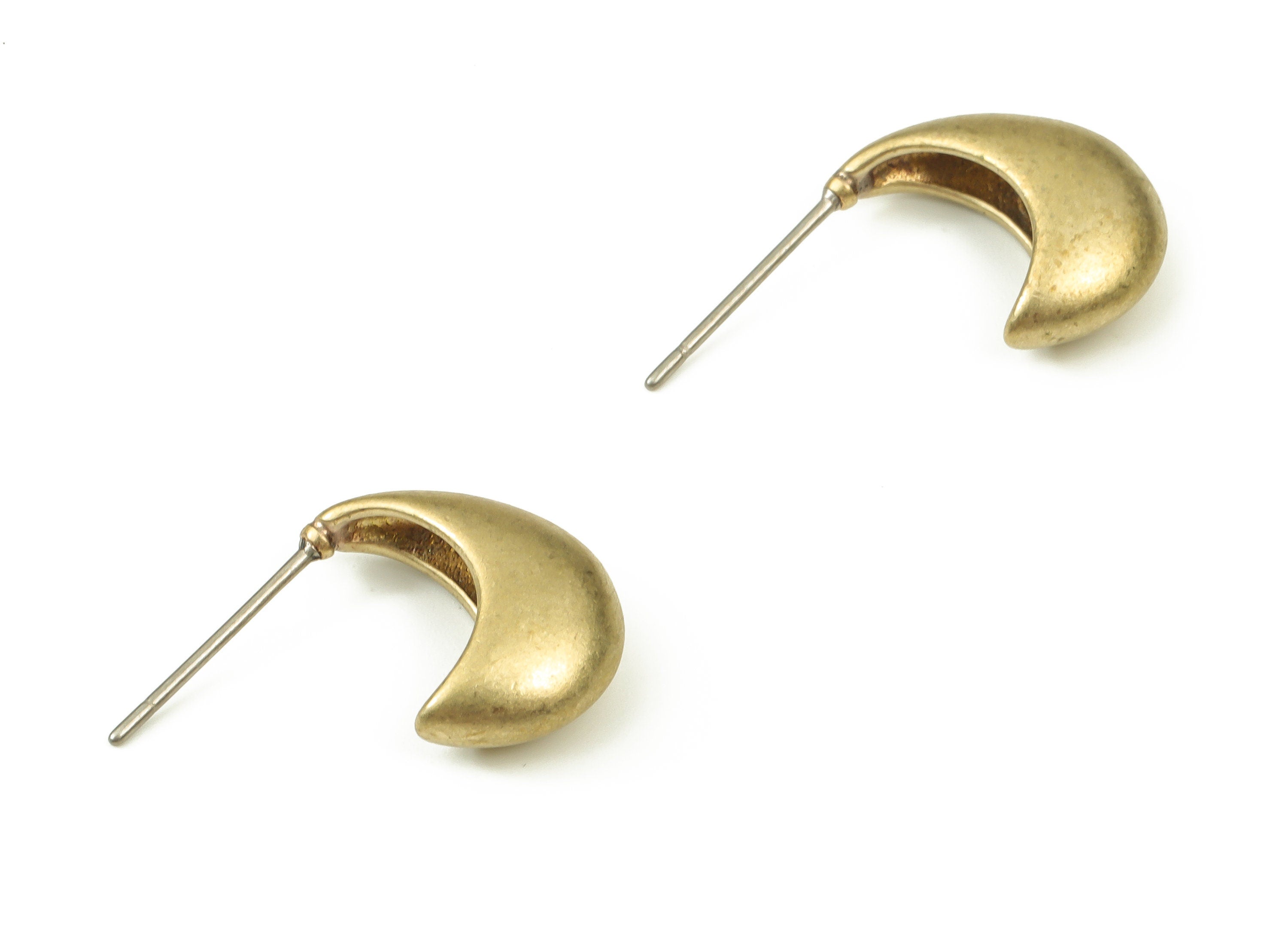 Brass Crescent Earring Stud - Raw Brass Moon Earring Post - Brass Stud - Earring Post - Jewelry Making Supplies - 11.8x11.55x5mm - PP4424 - DOMEDBAZAAR