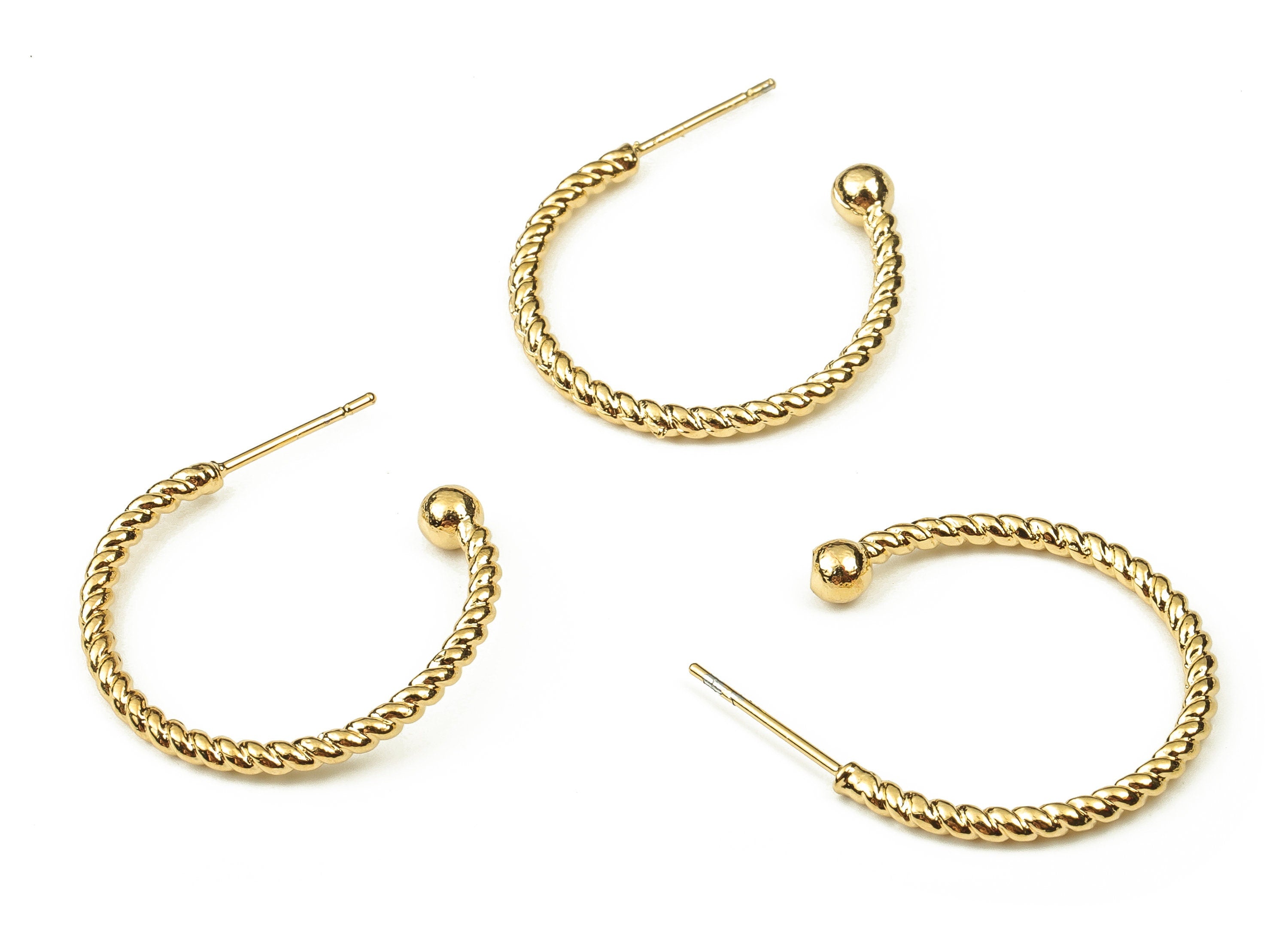 Brass C Earring Post - Gold Spiral Earring Stud - 18K Real Gold Plated Brass - Brass Stud - Jewelry Supplies - 23.72x23.9x1.97mm - RGP3779 - DOMEDBAZAAR
