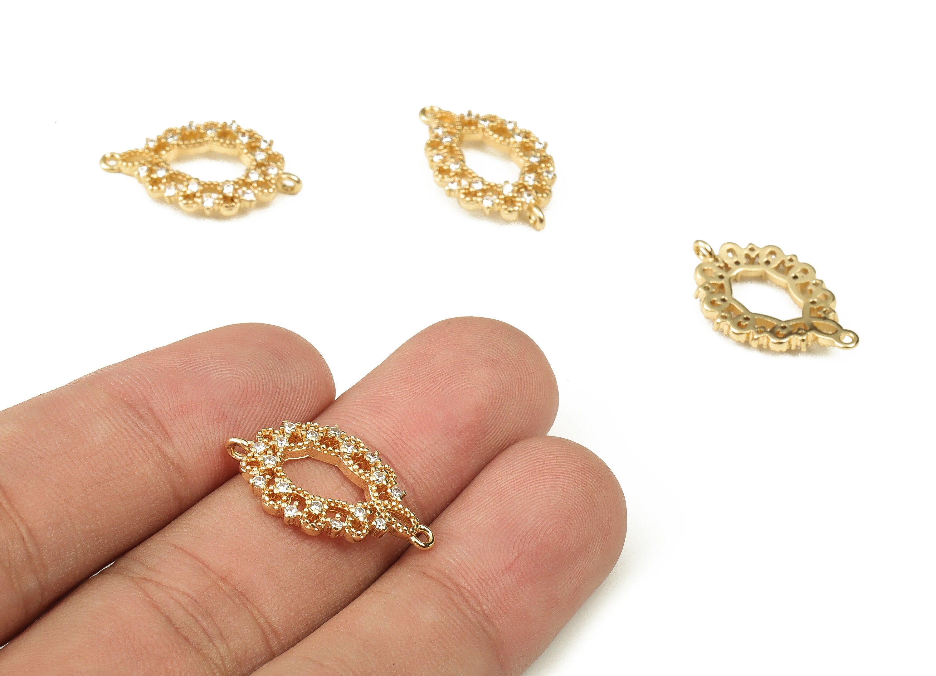Brass Oval Earring Connector With Zircon - Gold Knot Charms - 18K Real Gold Plated Brass - Jewelry Supplies - 22.33x13.52x2.44mm - RGP3759 - DOMEDBAZAAR