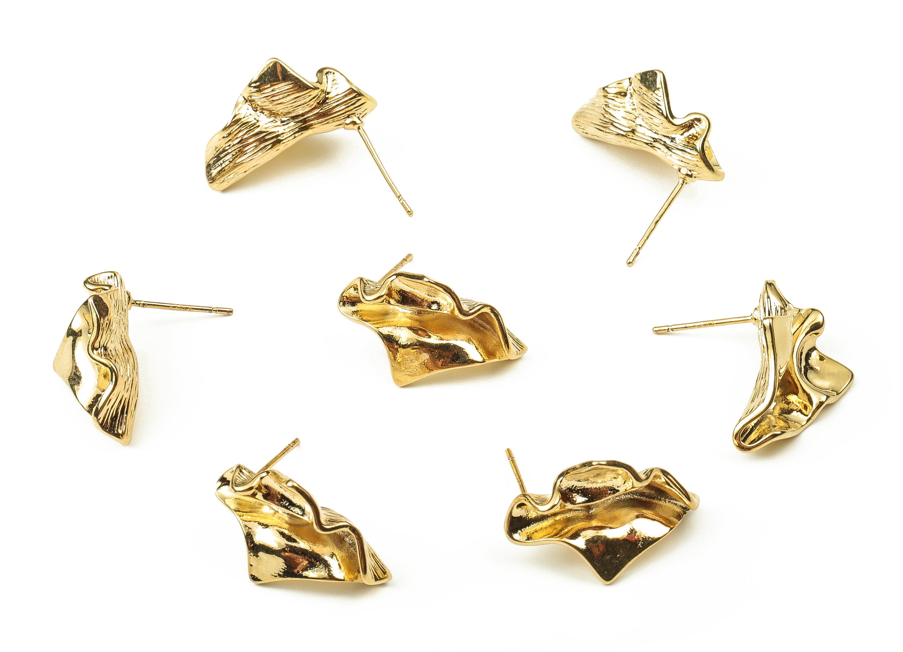 Brass Geometry Earring Post - Gold Geometry Earring Stud - 18K Real Gold Plated Brass - Stainless Steel Stud - 21.38x14.54x7.18mm - RGP3410 - DOMEDBAZAAR