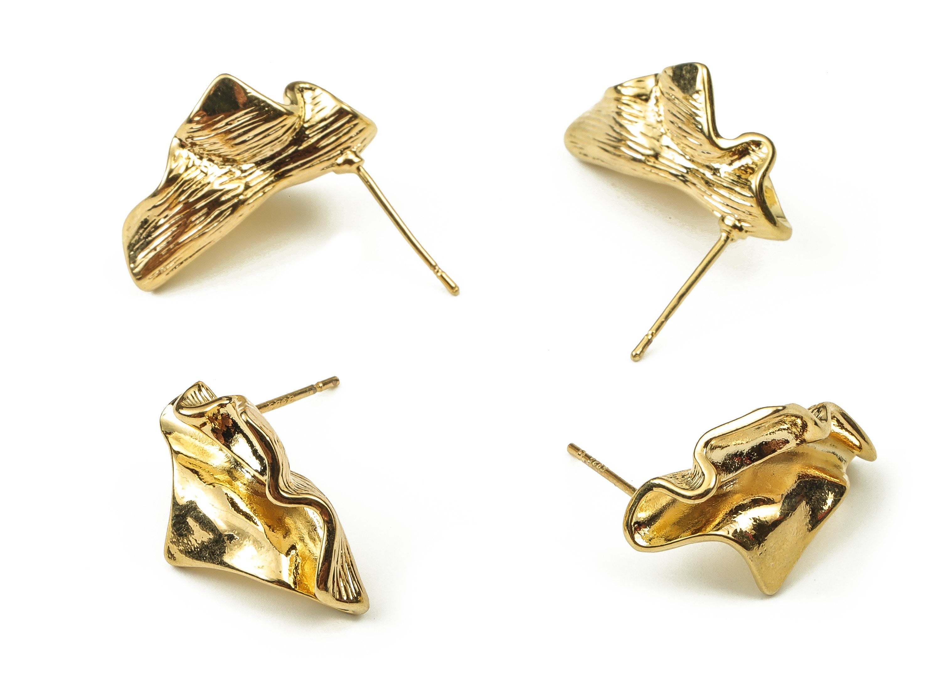 Brass Geometry Earring Post - Gold Geometry Earring Stud - 18K Real Gold Plated Brass - Stainless Steel Stud - 21.38x14.54x7.18mm - RGP3410 - DOMEDBAZAAR