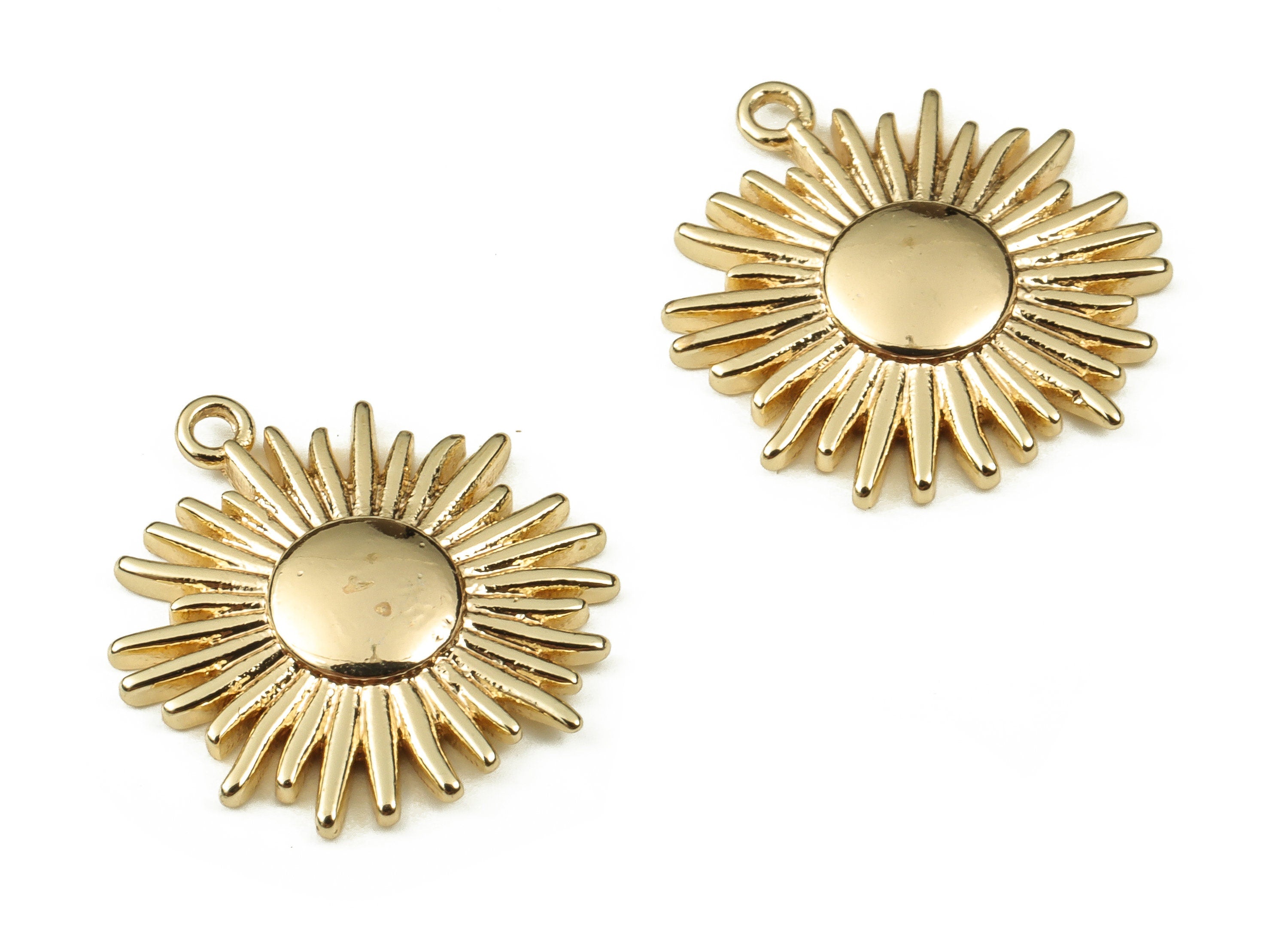 Brass Sun Earring Charms - Gold Sun Pendant - 18K Real Gold Plated Brass - Jewelry Making Supplies - 15.6x14.16x2.05mm - RGP3412 - DOMEDBAZAAR