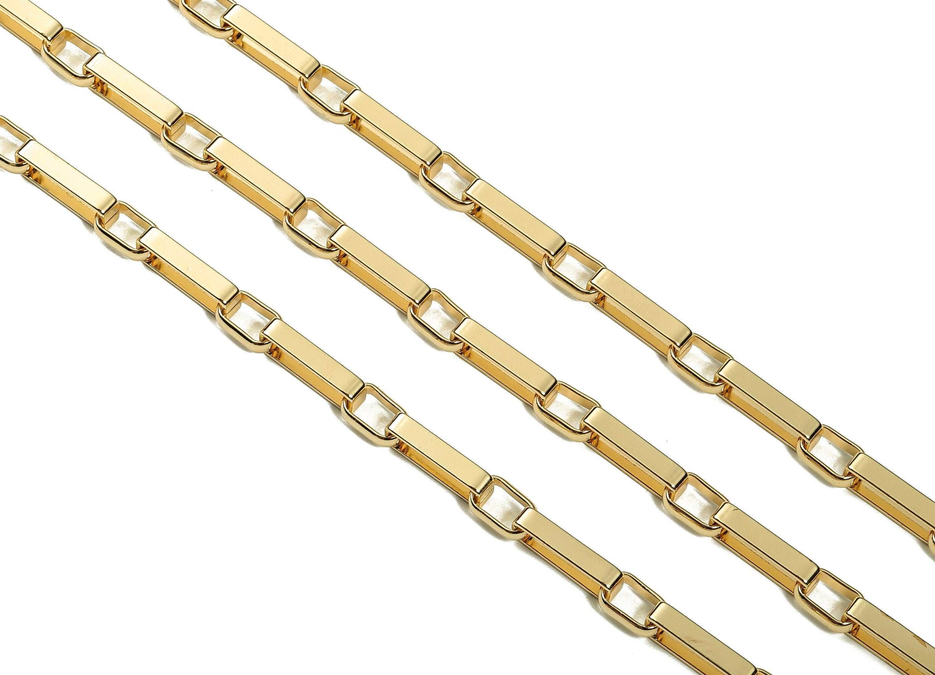 Oval Rectangle Paper Clip Layering Chain - 18 Real Gold Oval Rolo Open Link Chain - Large Flat Cable Chain 1.77" x 0.27" x 0.16" RGP3661 - DOMEDBAZAAR