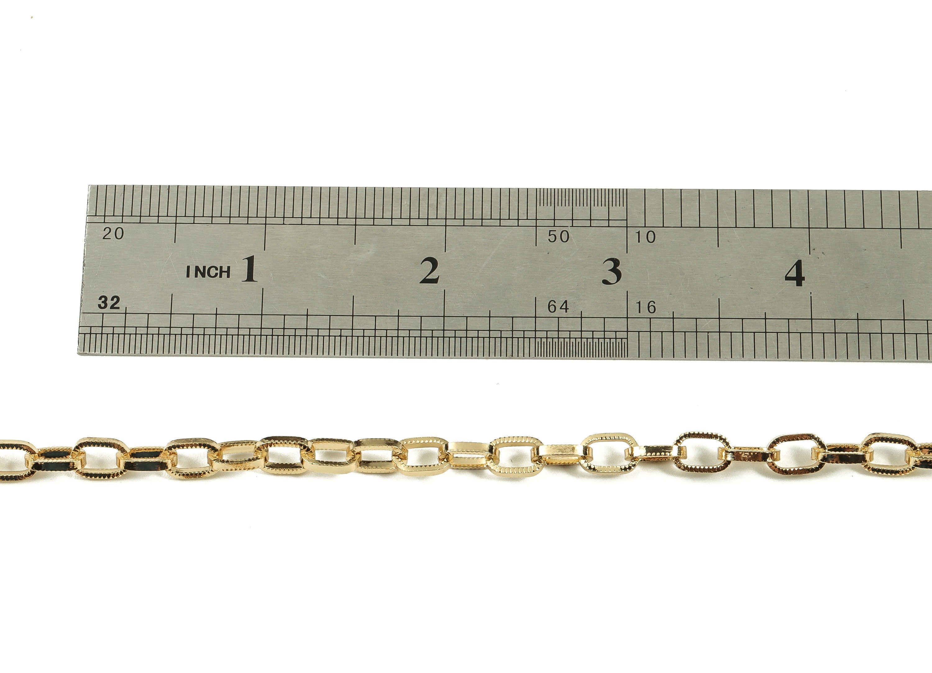 Brass Oval Rectangle Paper Clip Layering Chain - 18 Real Gold Textured Oval Rolo Chain - Openlink Cable Chain 0.34" x 0.22" x 0.06" RGP3665 - DOMEDBAZAAR