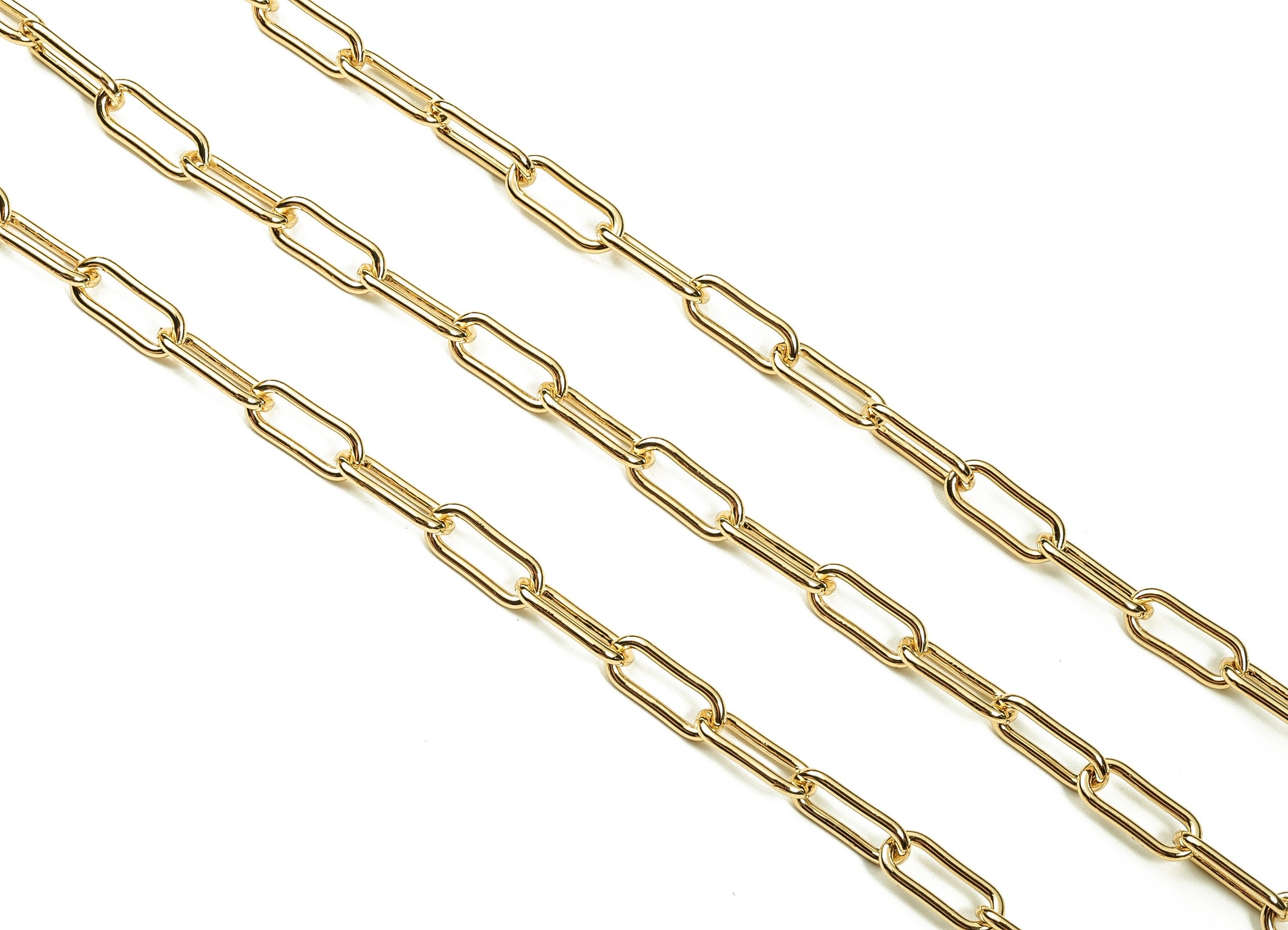 Iron Oval Rectangle Paper Clip Layering Chain - 18K Real Gold Plated Iron Oval Rolo Chain Soldered Cable Chain 0.64" x 0.27" x 0.07" RGP3691 - DOMEDBAZAAR