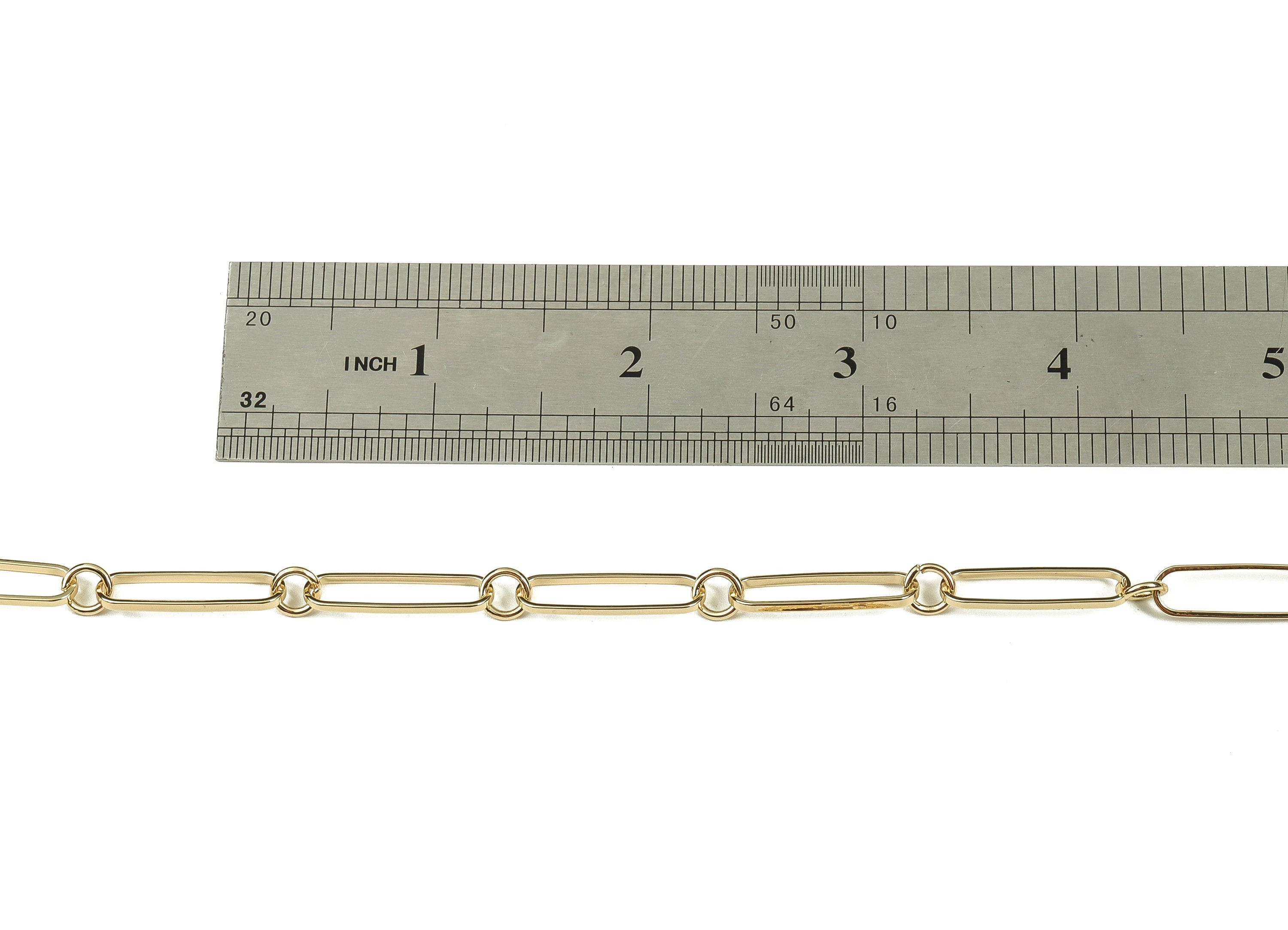 Brass Oval Rectangle Paper Clip Layering Chain - 18K Real Gold Round Rolo Openlink Chain - Flat Cable Chain 0.87" x 0.25" x 0.04" RGP3693 - DOMEDBAZAAR