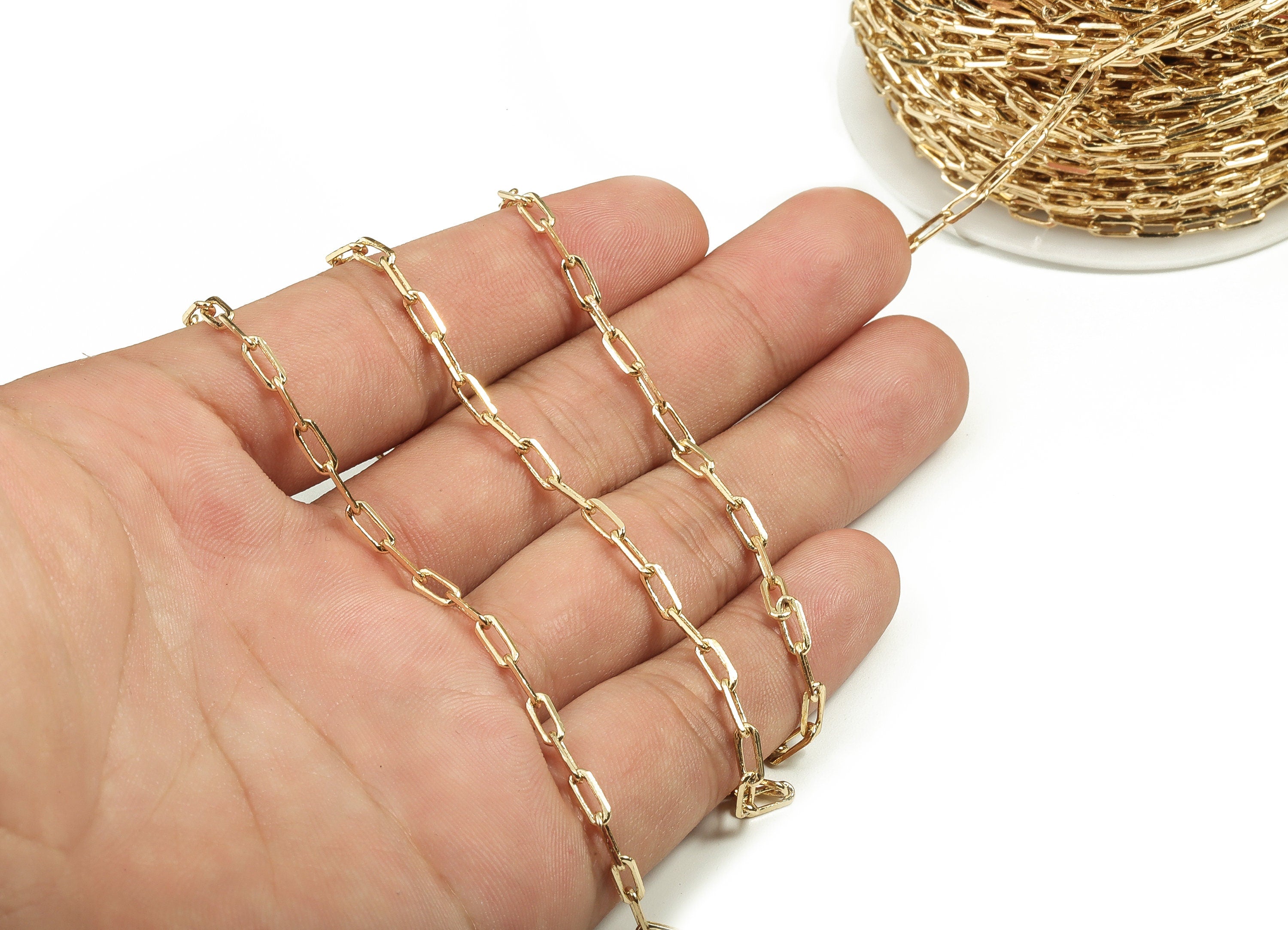 Brass Oval Rectangle Paper Clip Layering Chain - 18 Real Gold Oval Soldered Chain - Flat Cable Chain 0.27" x 0.11" x 0.07" RGP3946 - DOMEDBAZAAR
