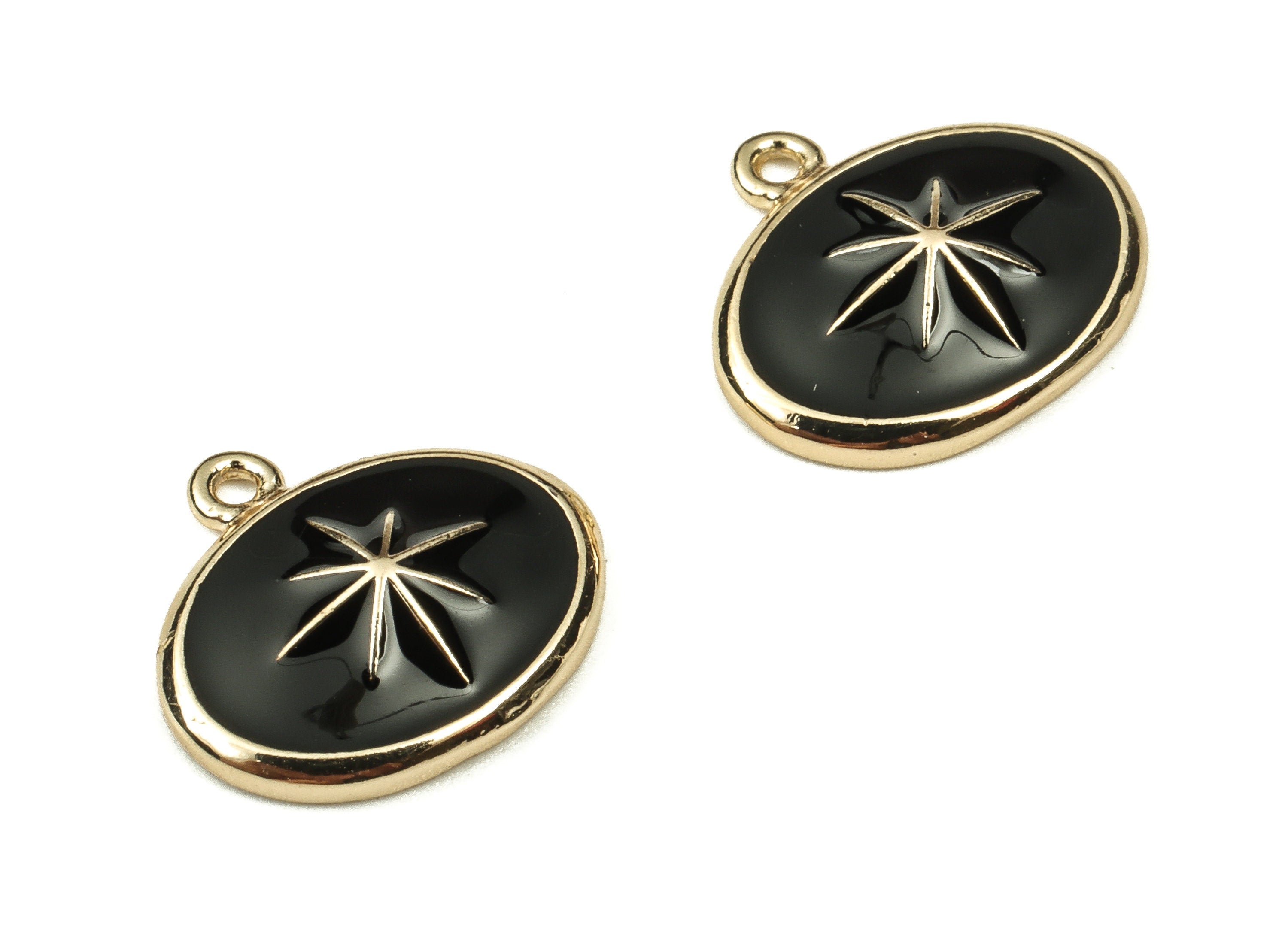 Brass Oval Earring Charms - Gold Star Pendant - 18K Real Gold Plated Brass - Jewelry Making Supplies - 13.23x12.08x1.05mm - RGP3738E - DOMEDBAZAAR