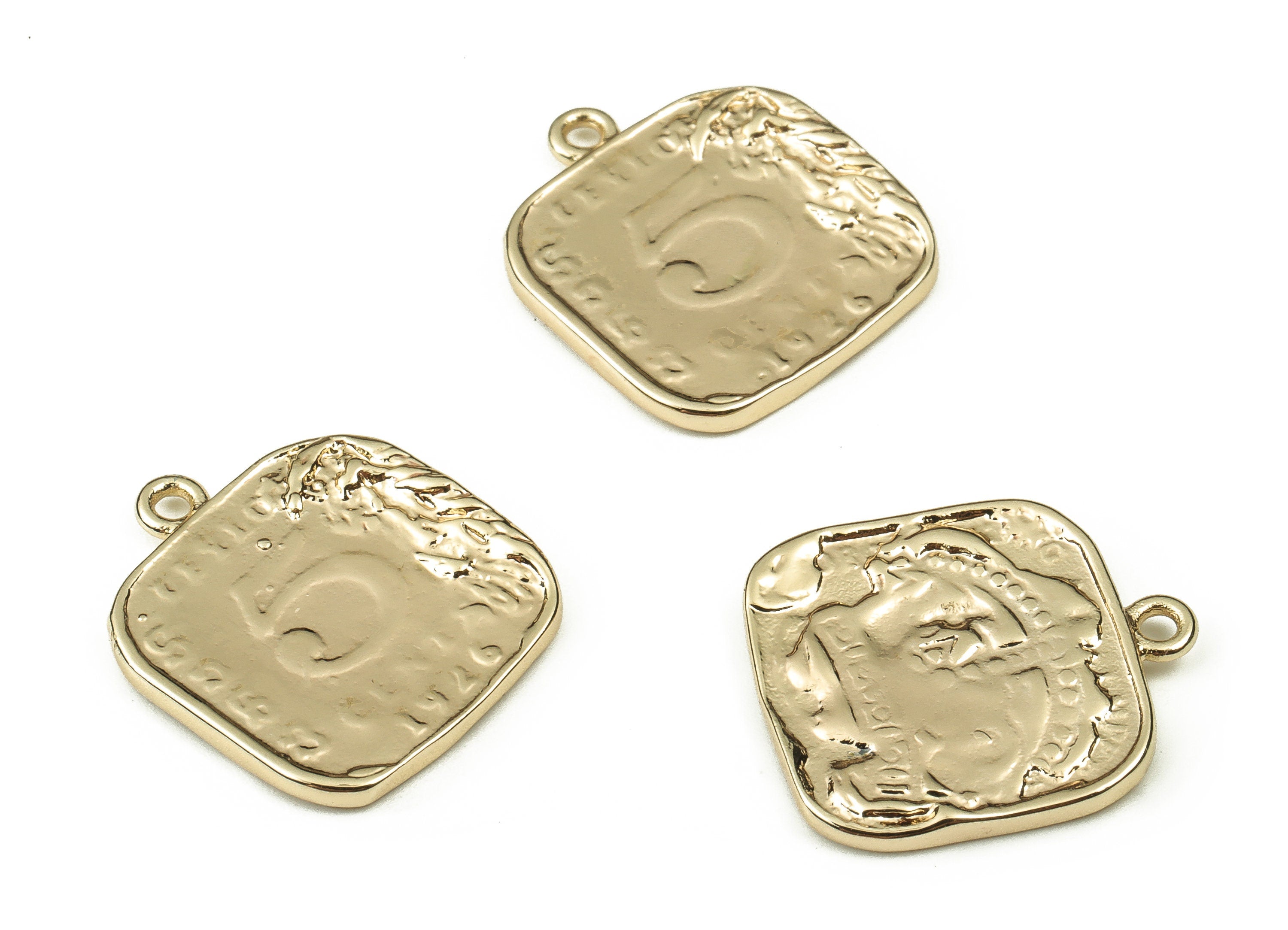 Brass Square Earring Charms - Gold Square Pendant - 18K Real Gold Plated Brass - Jewelry Making Supplies - 17.66x15.58x1.74mm - RGP3837 - DOMEDBAZAAR