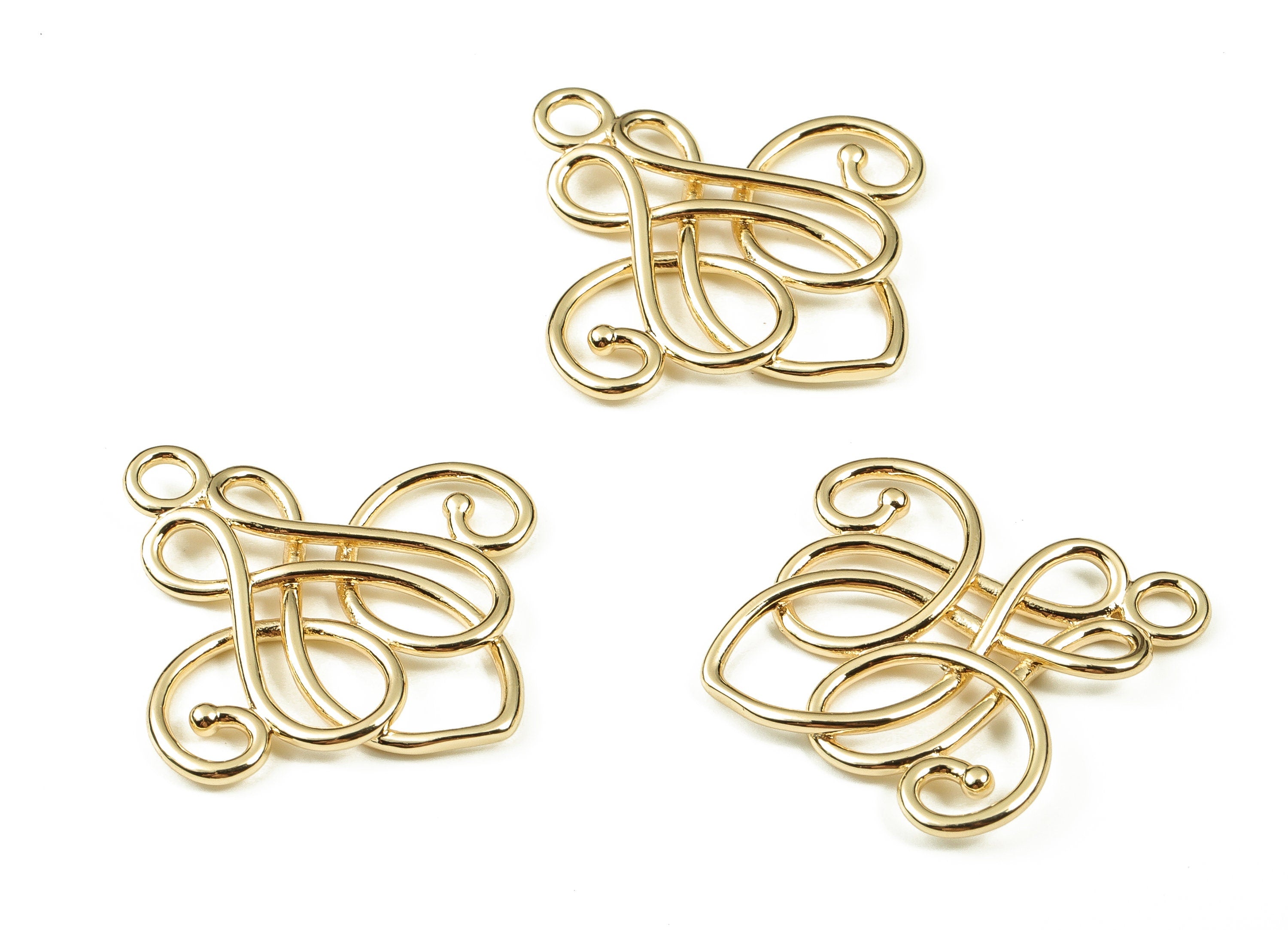Brass Knot Earring Charms - Gold Symbol Pendant - 18K Real Gold Plated Brass - Jewelry Making Supplies - 31.38x29.78x2.46mm - RGP3814 - DOMEDBAZAAR