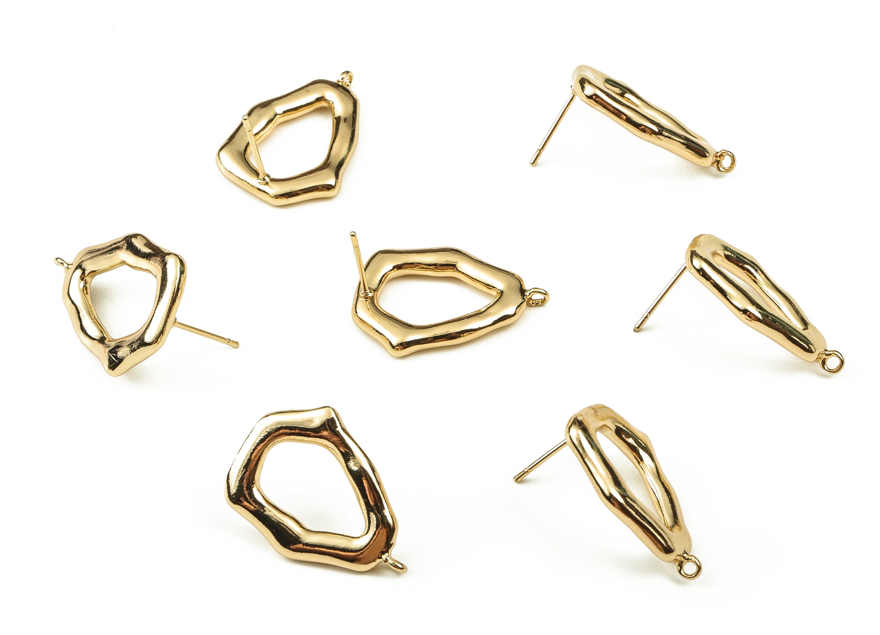 Brass Irregular Earring Post - Gold Irregular Earring Stud - 18K Real Gold Plated Brass - Brass Stud - 22.79x17.44x2.95mm - RGP3647 - DOMEDBAZAAR