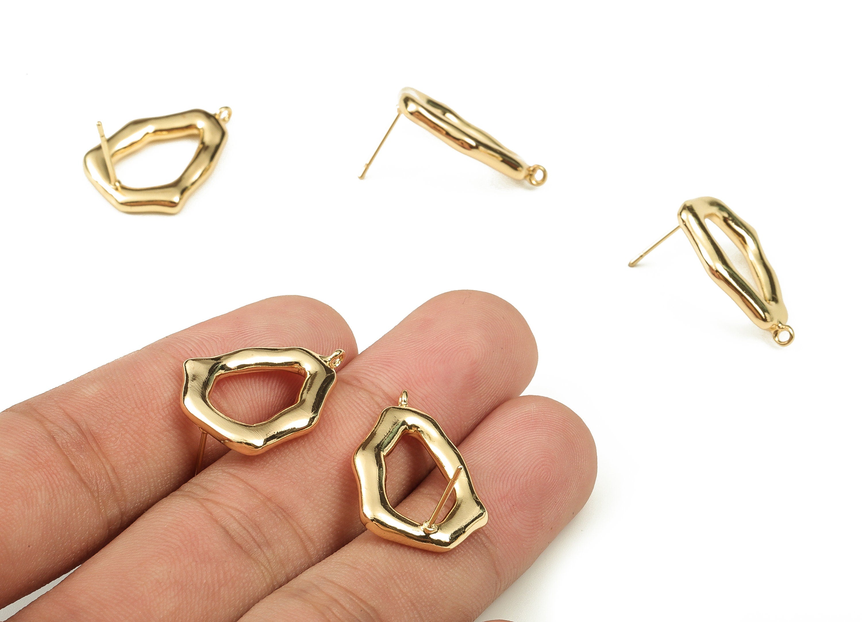 Brass Irregular Earring Post - Gold Irregular Earring Stud - 18K Real Gold Plated Brass - Brass Stud - 22.79x17.44x2.95mm - RGP3647 - DOMEDBAZAAR