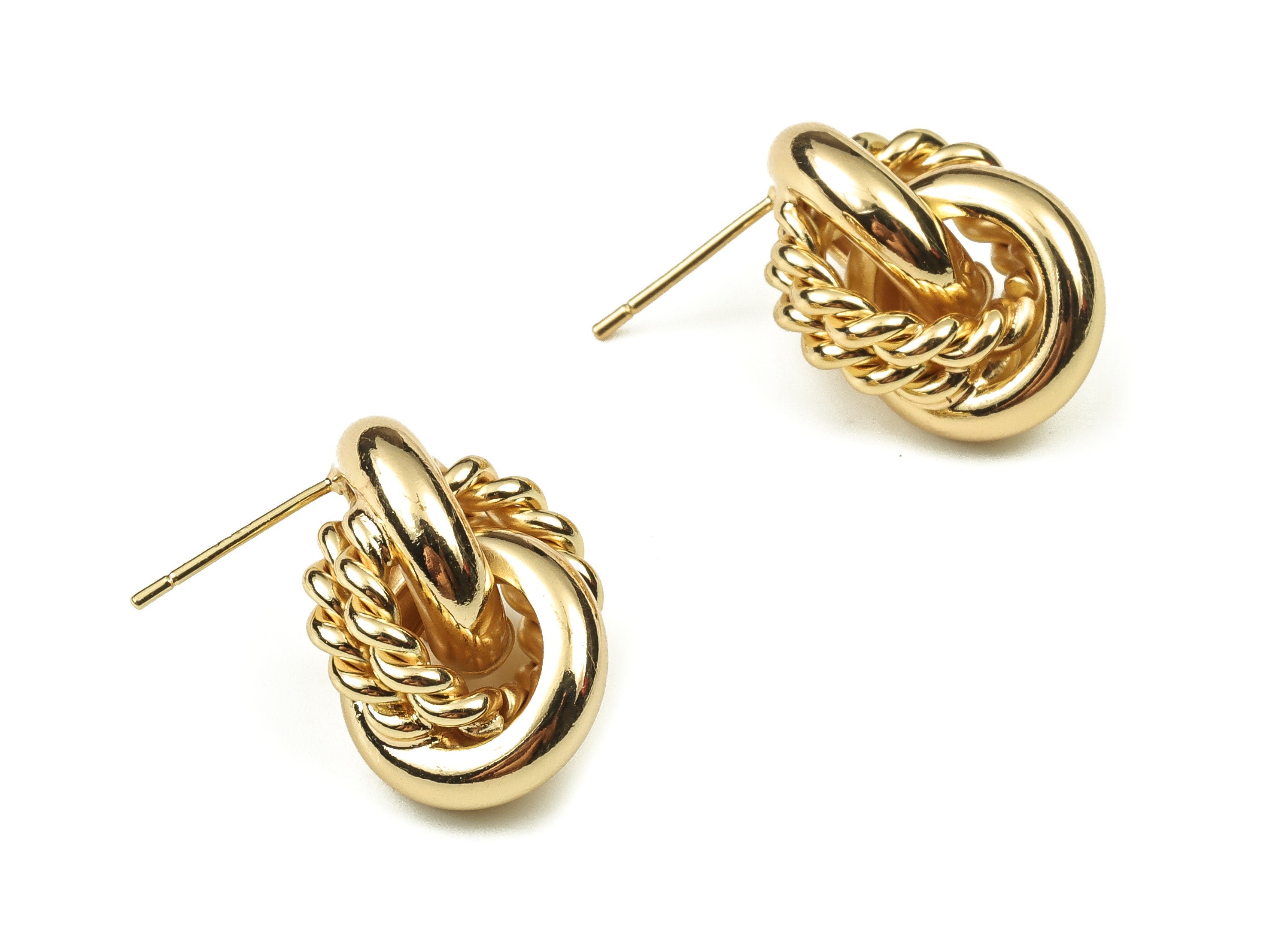 Brass Round Earring Post - Gold Circle Earring Stud - 18K Real Gold Plated Brass - Stainless Steel Stud - 19.97x14.79x5.84mm - RGP3789 - DOMEDBAZAAR
