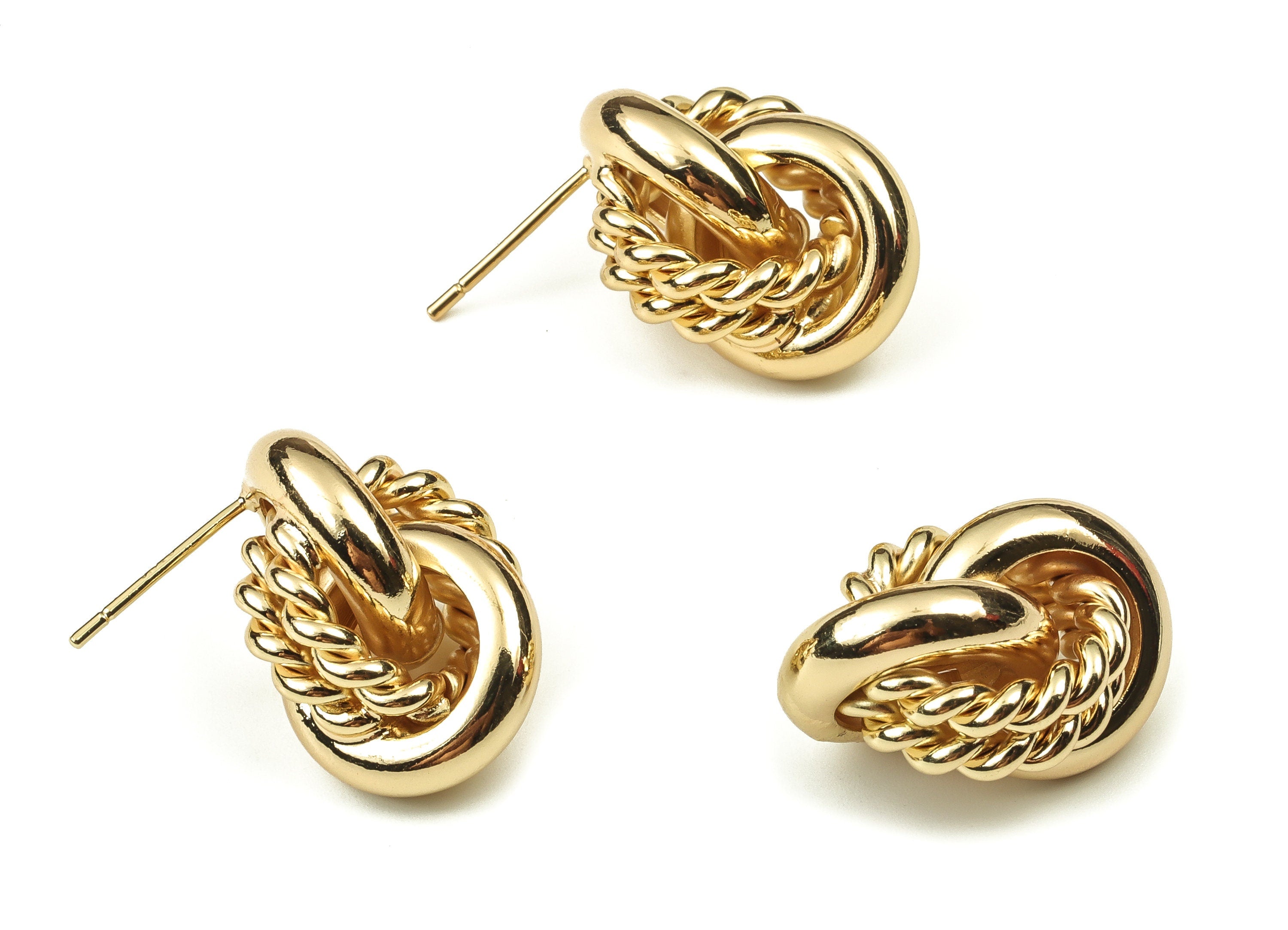 Brass Round Earring Post - Gold Circle Earring Stud - 18K Real Gold Plated Brass - Stainless Steel Stud - 19.97x14.79x5.84mm - RGP3789 - DOMEDBAZAAR
