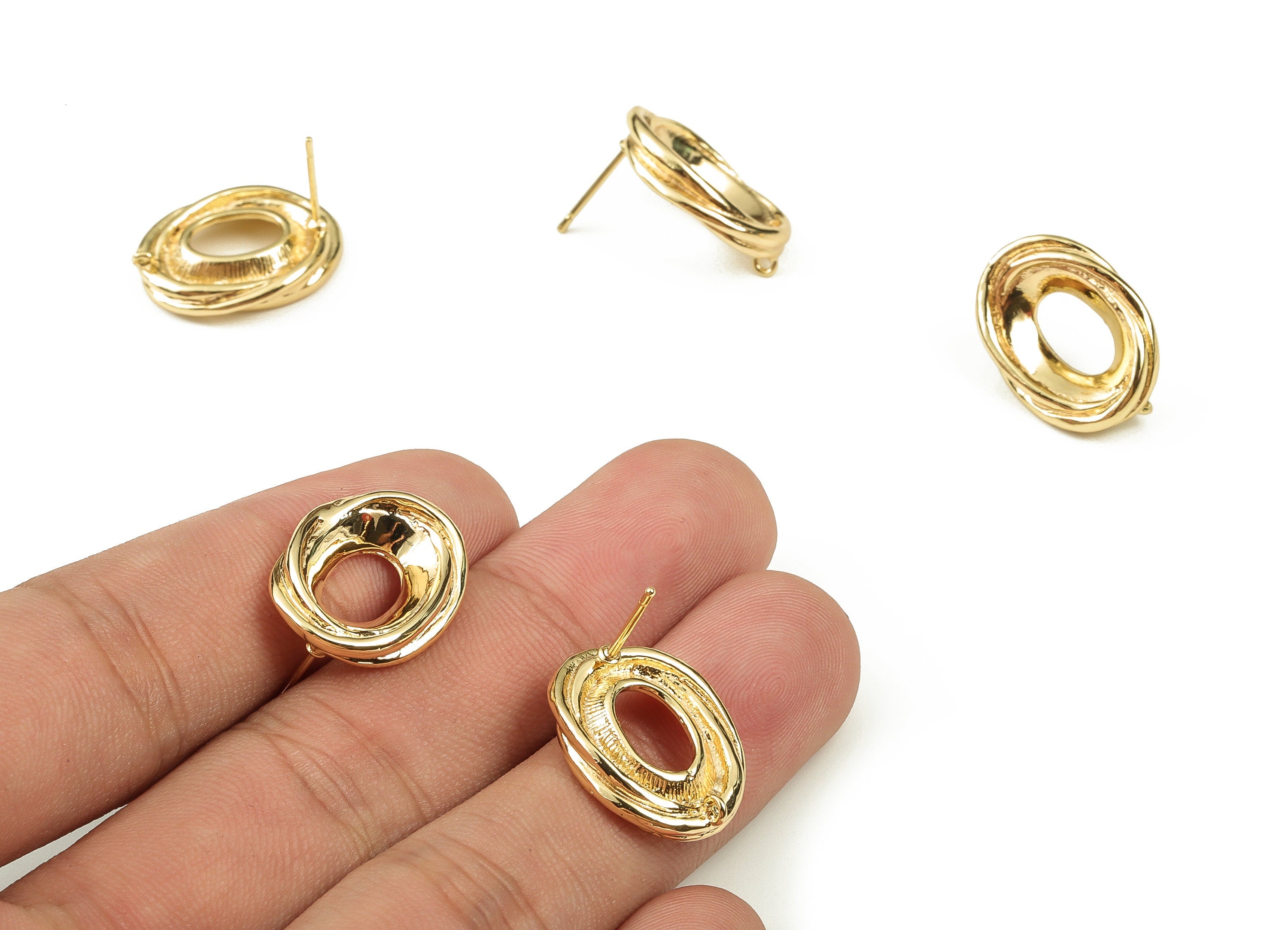Brass Oval Earring Post - Gold Oval Earring Stud - 18K Real Gold Plated Brass - Brass Stud - Jewelry Supplies - 20.02x15.3x4.06mm - RGP3777 - DOMEDBAZAAR