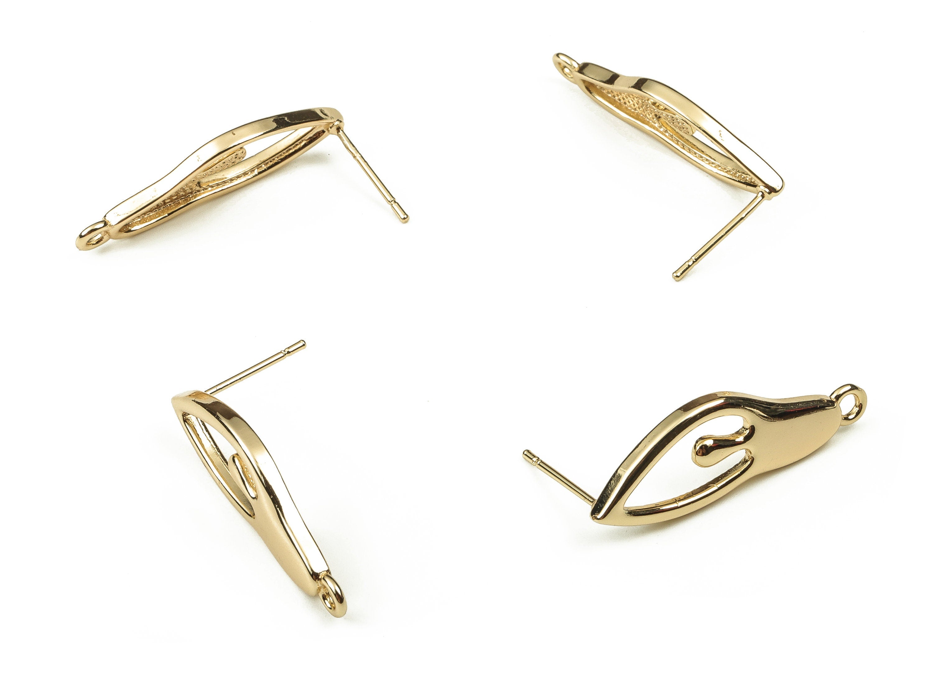 Brass Irregular Earring Post - Gold Irregular Earring Stud - 18K Real Gold Plated Brass - Stainless Steel Stud - 28x10x2.1mm - RGP3503 - DOMEDBAZAAR