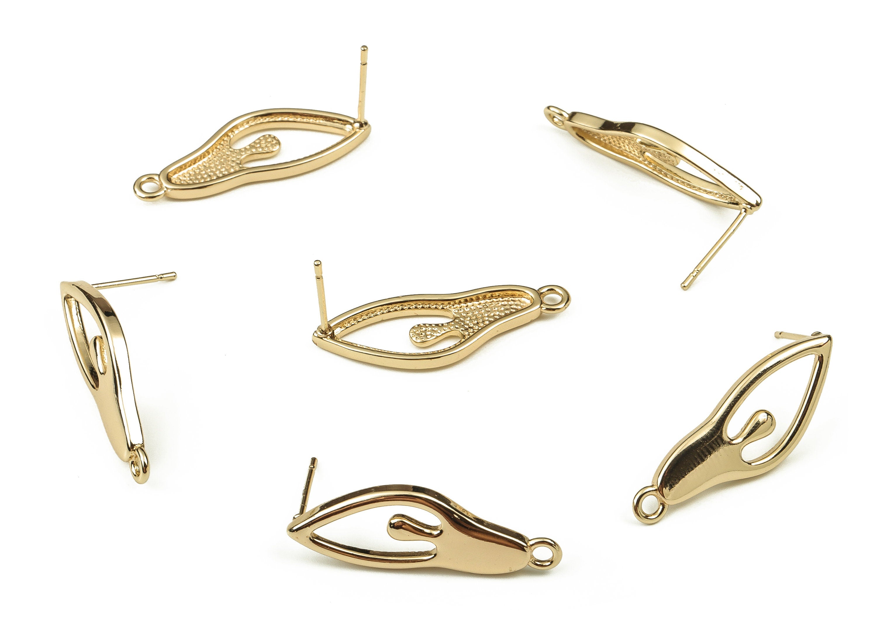 Brass Irregular Earring Post - Gold Irregular Earring Stud - 18K Real Gold Plated Brass - Stainless Steel Stud - 28x10x2.1mm - RGP3503 - DOMEDBAZAAR