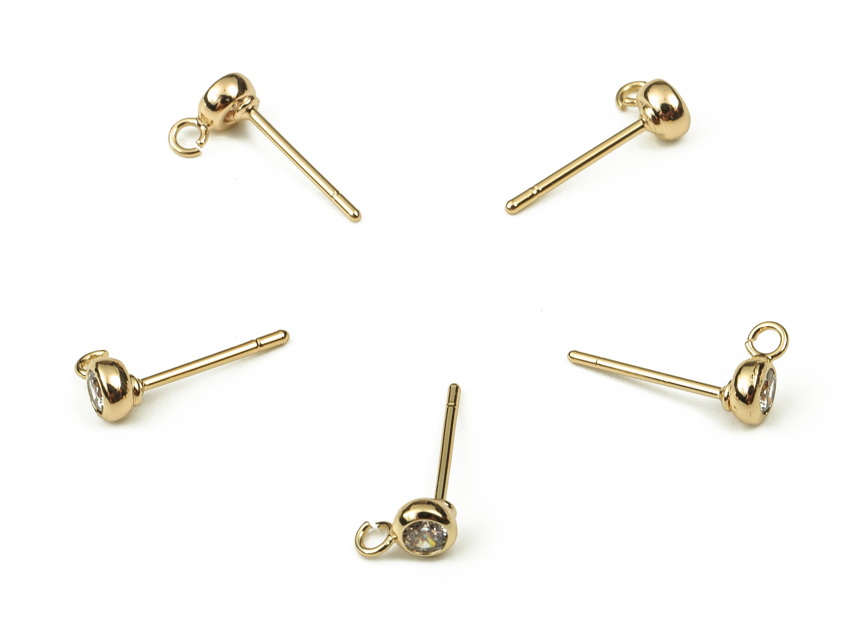 Brass Round Earring Stud With Zircons - Gold Circle Post - Stainless Steel Stud - 18K Real Gold Plated Brass – 3.98x3.98x2.07mm - RGP3754 - DOMEDBAZAAR