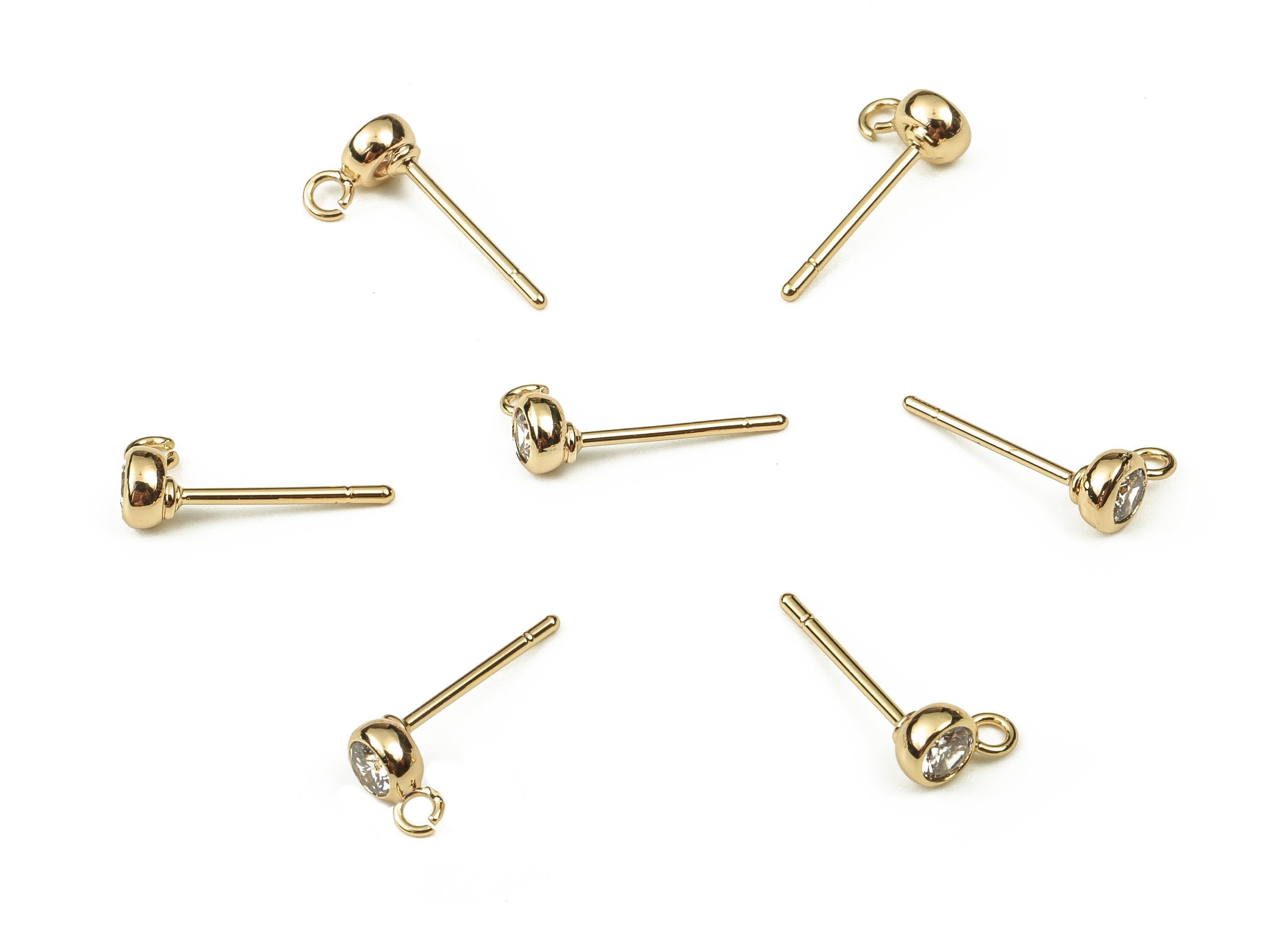 Brass Round Earring Stud With Zircons - Gold Circle Post - Stainless Steel Stud - 18K Real Gold Plated Brass – 3.98x3.98x2.07mm - RGP3754 - DOMEDBAZAAR