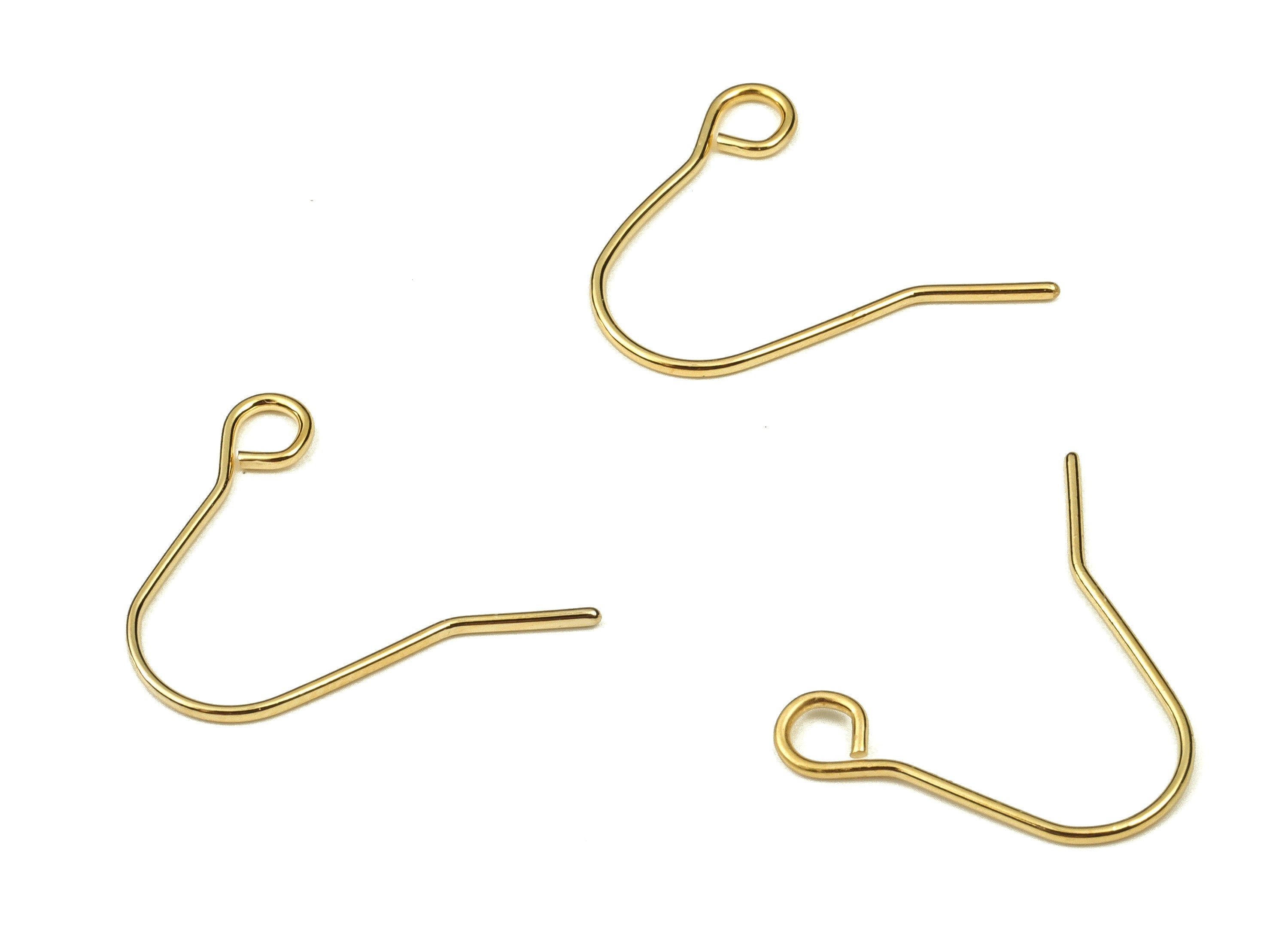 Gold Plating Earring Hooks - Wire Hooks - Open Loop - 18K Real Gold Plated Brass - Jewelry Making Supplies - 15.4x12.75x0.72mm - RGP3963G - DOMEDBAZAAR