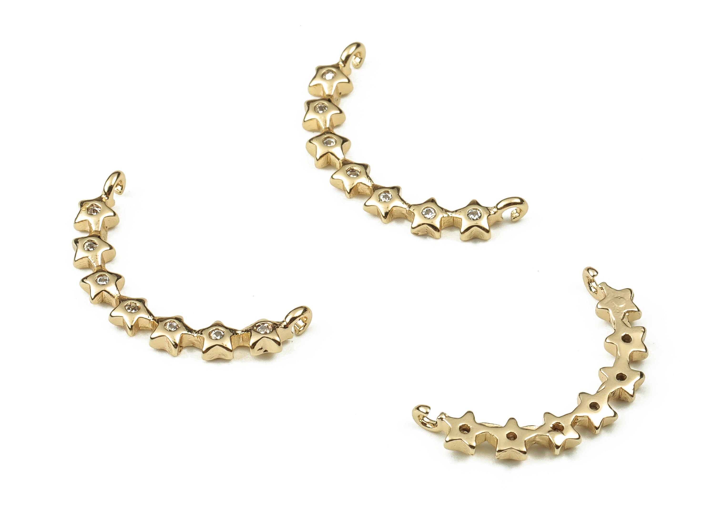 Brass Strip Earring Connector With Zircons - Gold Star Pendant - 18K Real Gold Plated Brass - Jewelry Supplies - 18.16x3.74x1.42mm - RGP3827 - DOMEDBAZAAR