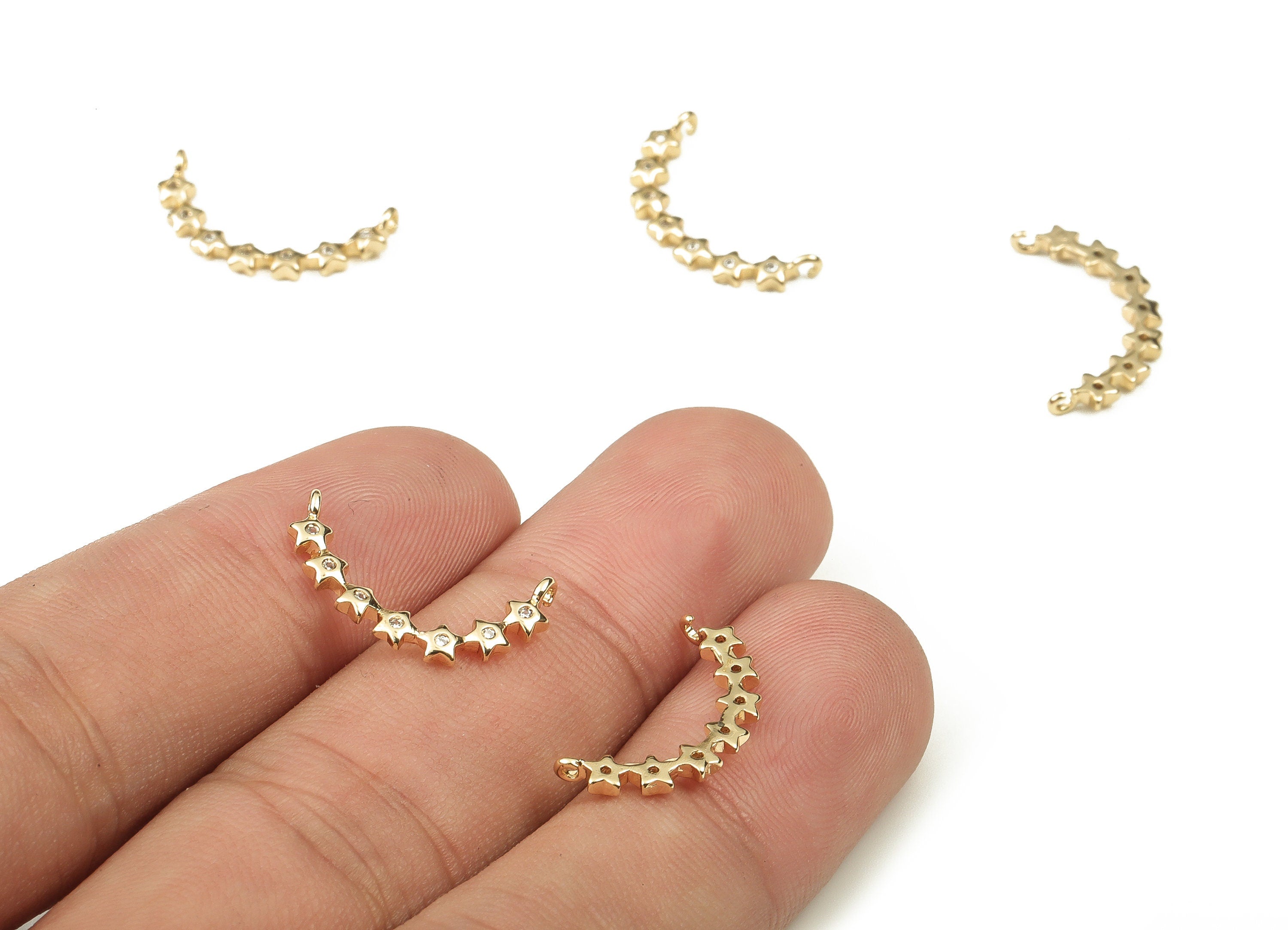Brass Strip Earring Connector With Zircons - Gold Star Pendant - 18K Real Gold Plated Brass - Jewelry Supplies - 18.16x3.74x1.42mm - RGP3827 - DOMEDBAZAAR