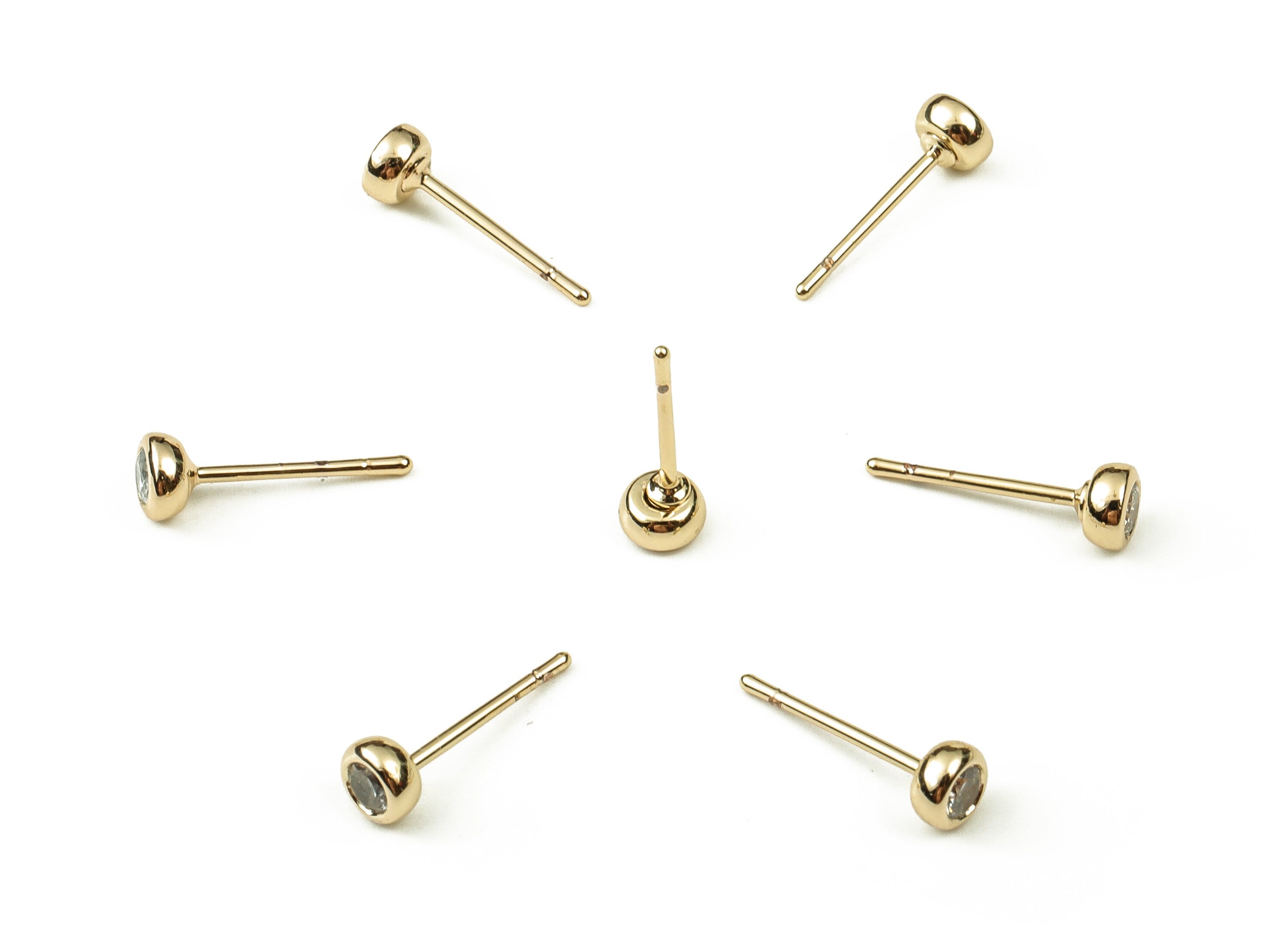 Brass Round Earring Stud With Zircon - Gold Circle Earring Post - Stainless Steel Stud - 18K Real Gold Plated Brass – 4.1x4.1x2mm - RGP3758 - DOMEDBAZAAR