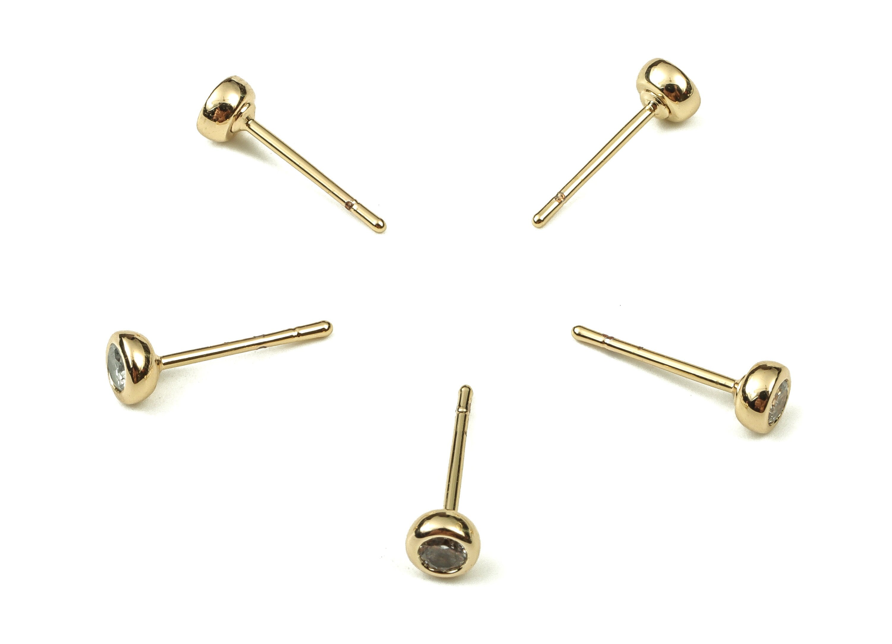 Brass Round Earring Stud With Zircon - Gold Circle Earring Post - Stainless Steel Stud - 18K Real Gold Plated Brass – 4.1x4.1x2mm - RGP3758 - DOMEDBAZAAR