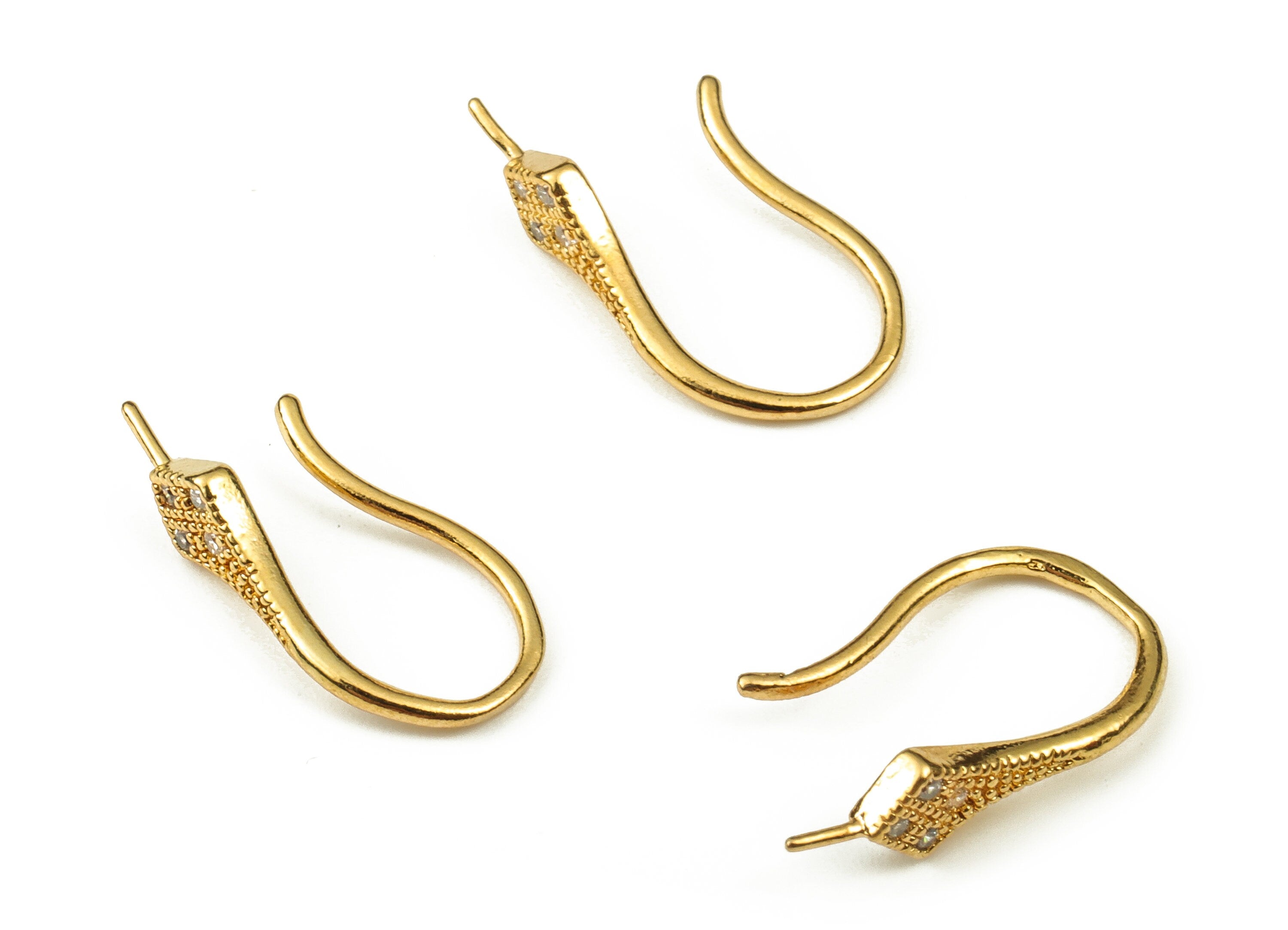 Brass Earring Wires With Zircons - Gold Earring Hooks - 18K Real Gold Plated Brass - Jewellery Making Supplies - 15.97x8.24x1.41mm - RGP3755 - DOMEDBAZAAR