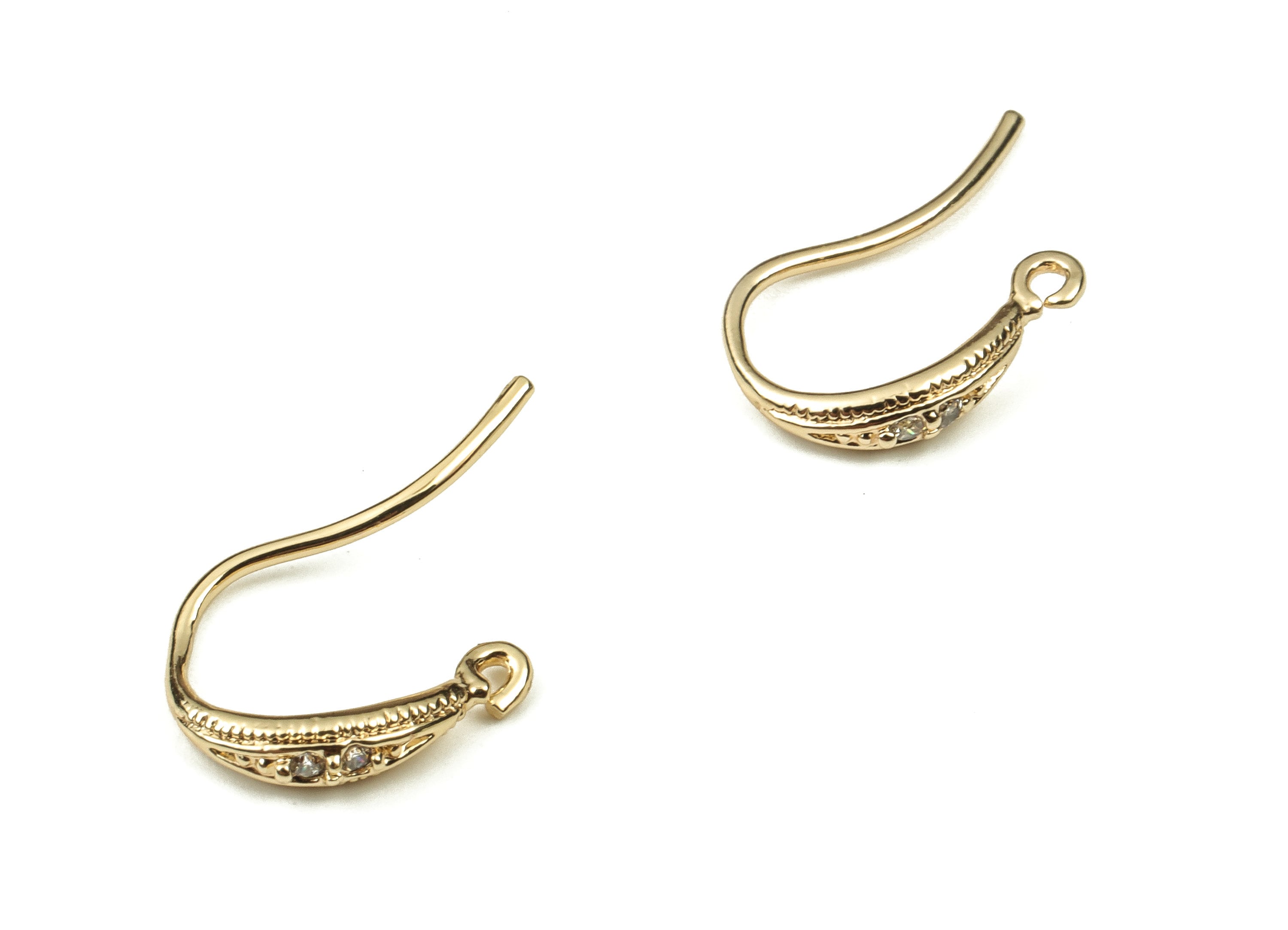 Brass Earring Wires With Zircons - Gold Earring Hooks - 18K Real Gold Plated Brass - Jewellery Making Supplies - 16.06x9.64x1.34mm - RGP3834 - DOMEDBAZAAR