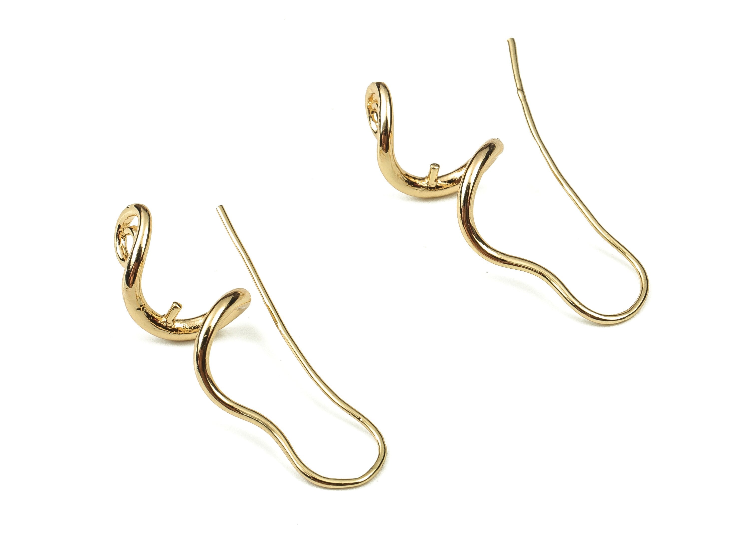 Gold Plating Earring Hooks - Brass Geometry Earring Wire - 18K Real Gold Plated Brass - Jewelry Making Supplies - 33.77x12.1x1.9mm - RGP3802 - DOMEDBAZAAR