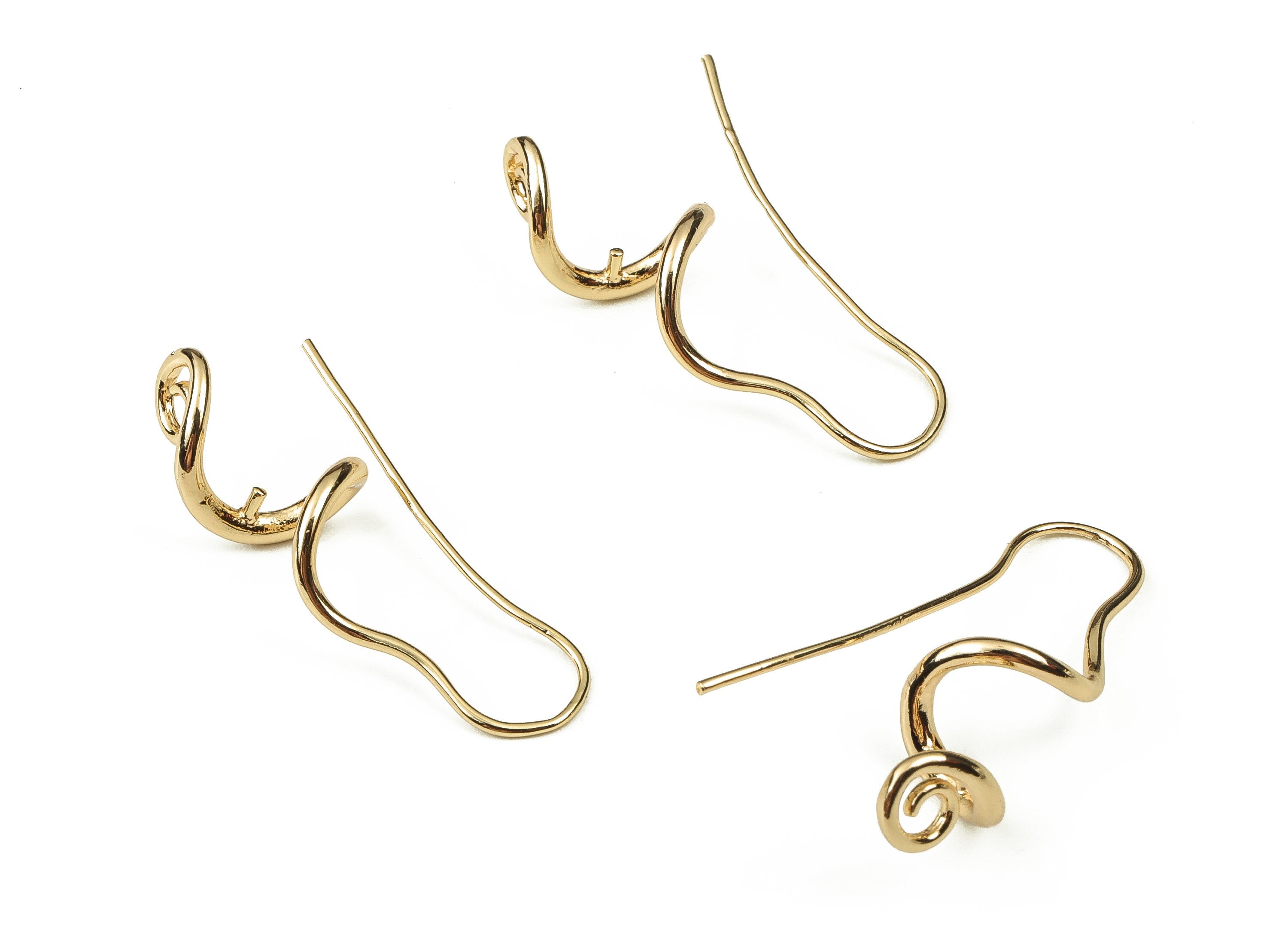 Gold Plating Earring Hooks - Brass Geometry Earring Wire - 18K Real Gold Plated Brass - Jewelry Making Supplies - 33.77x12.1x1.9mm - RGP3802 - DOMEDBAZAAR