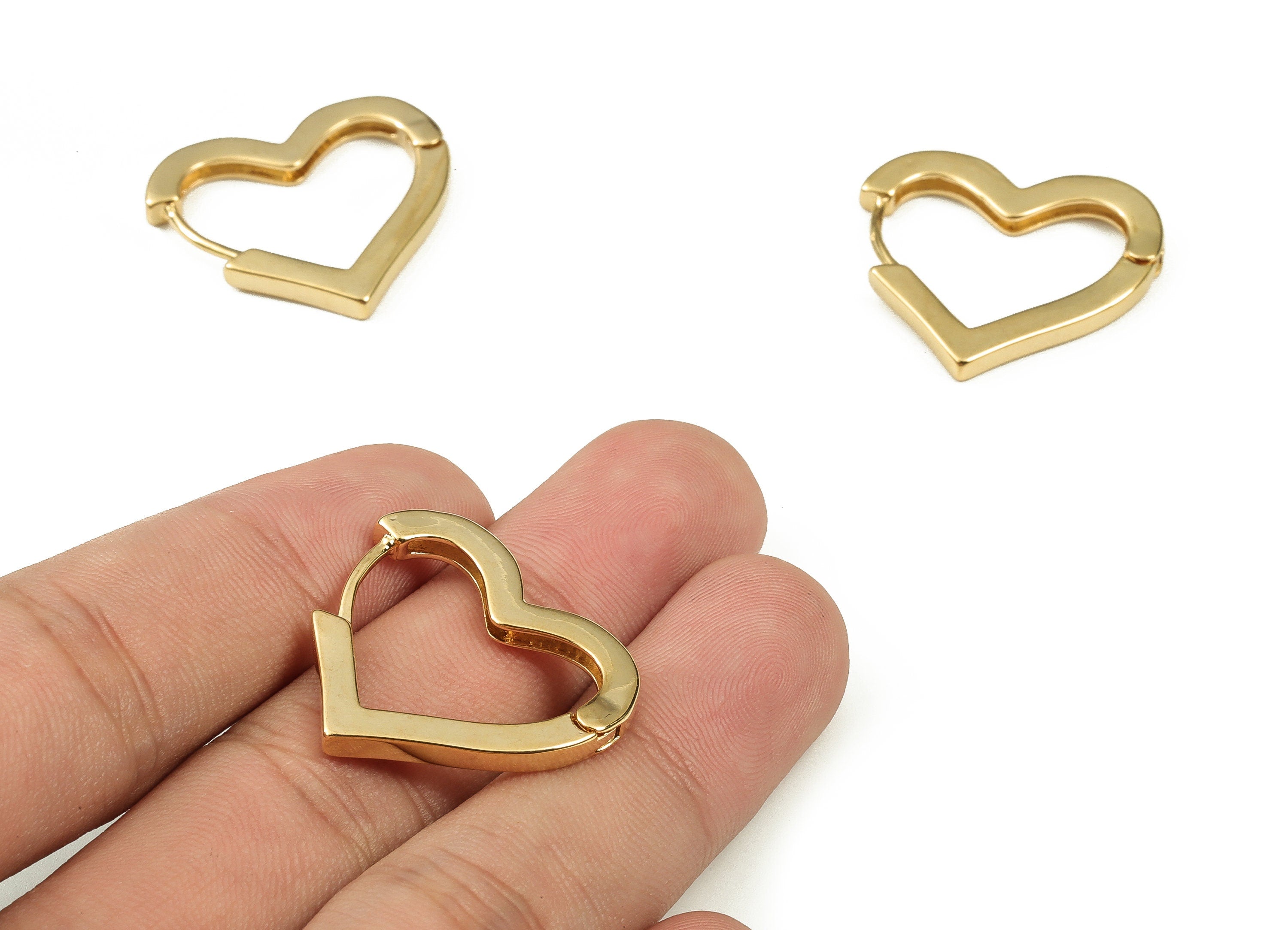 Dainty Heart Hoop Earrings – Brass Love Heart Earrings - 18k Real Gold Plated Brass – Jewelry Supplies - 24.27×27.05×2.71mm - RGP3409 - DOMEDBAZAAR